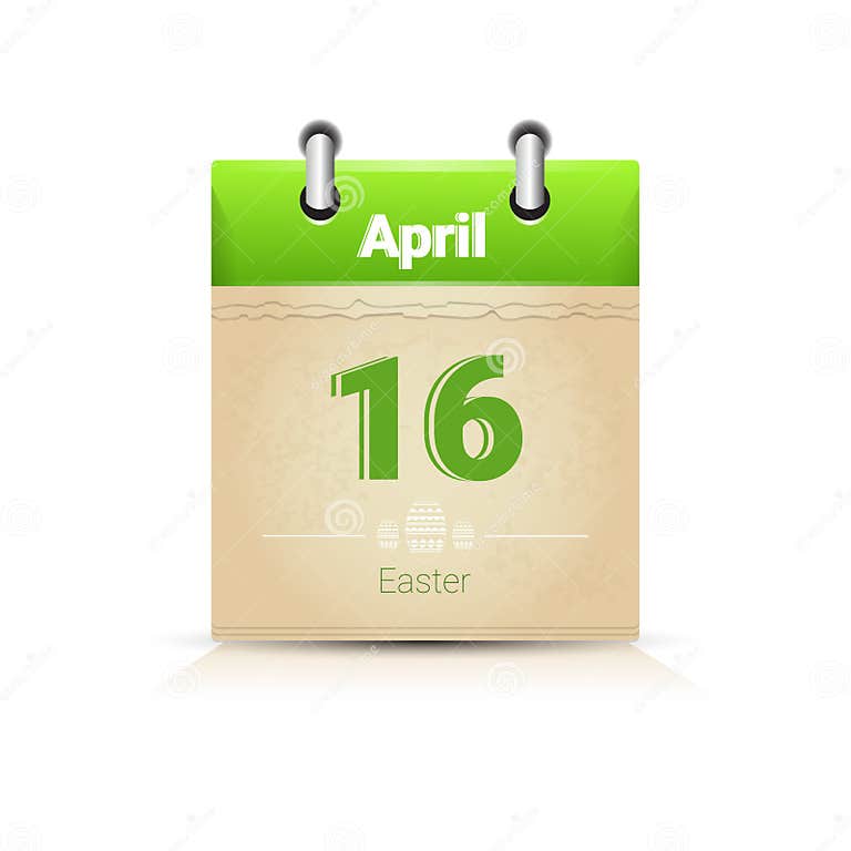 Calendar Date Page Easter Holiday 16 April Stock Vector Illustration