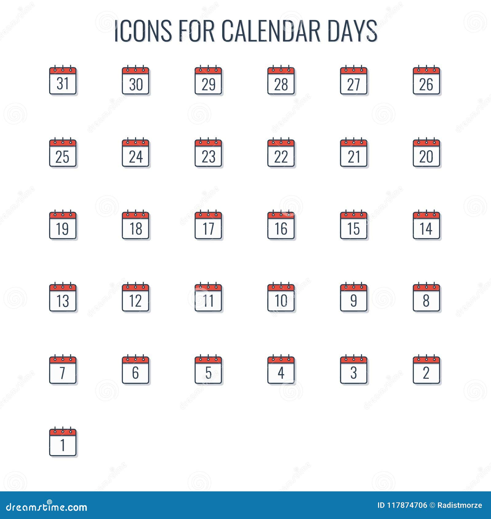 Calendar day icons. stock illustration. Illustration of agenda - 117874706