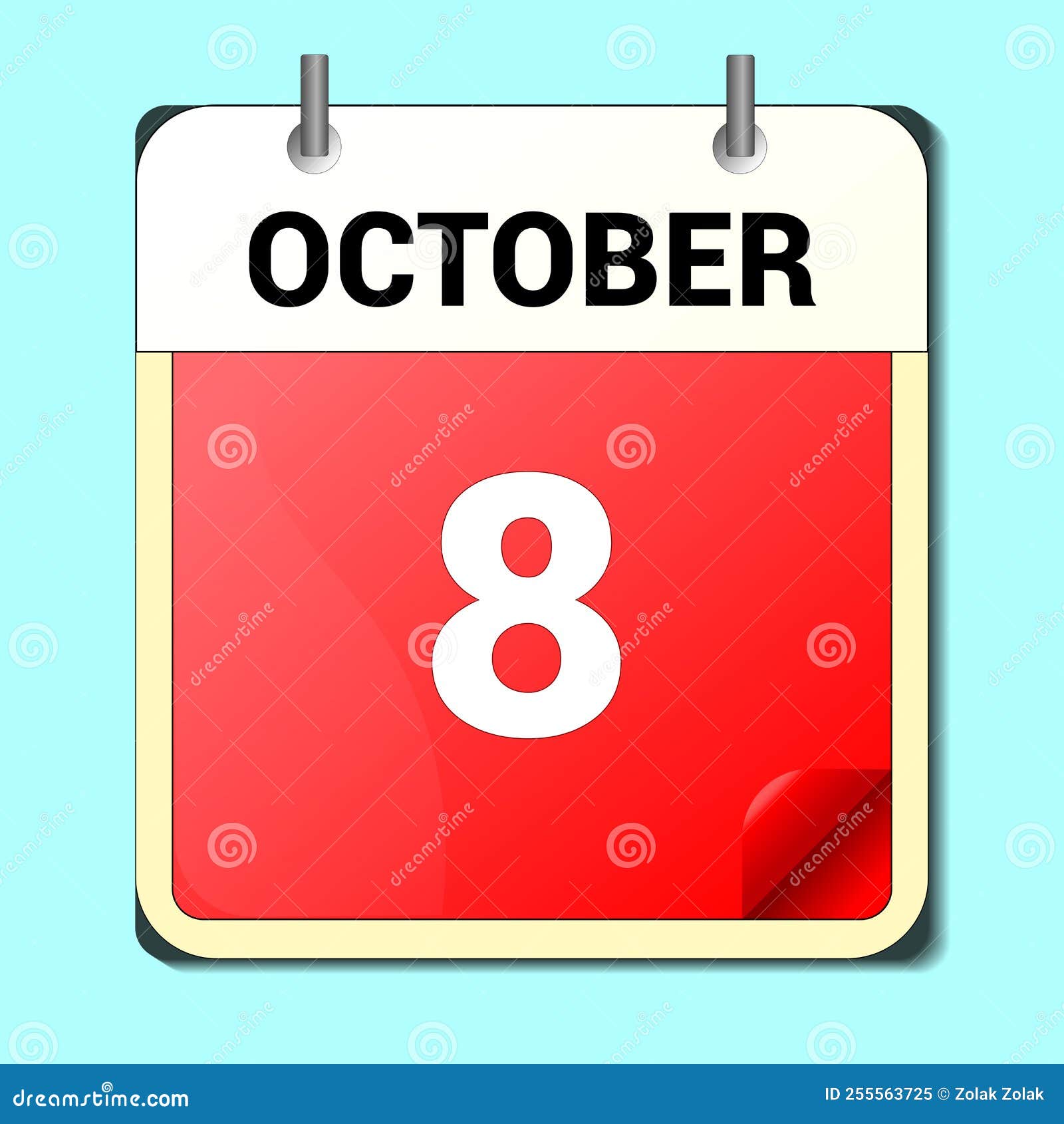Calendar Day - 8 October Vector Illustration Flat Style. Stock Vector ...