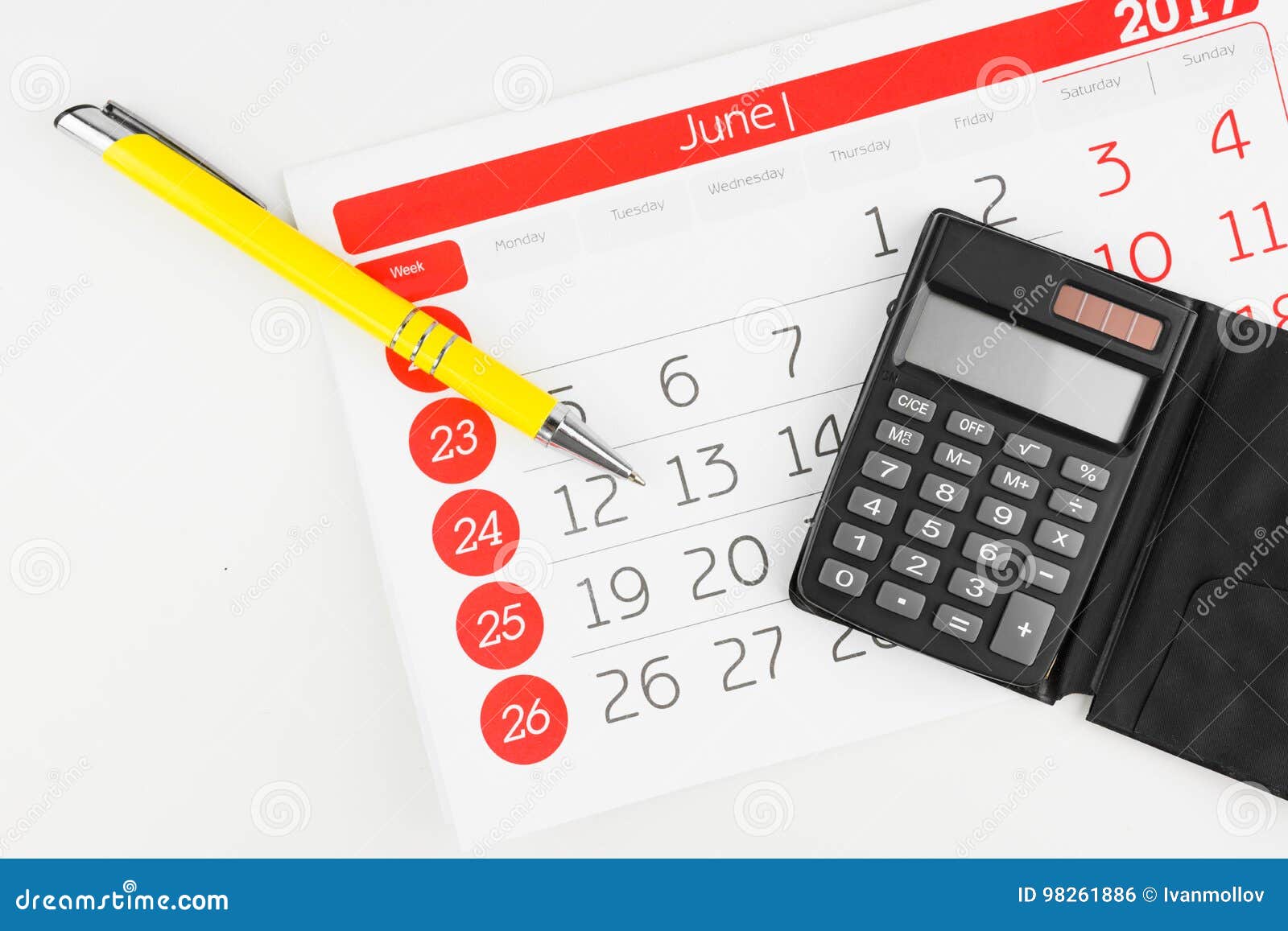 Calendar Days with Calculator and Pen Stock Photo Image of paper