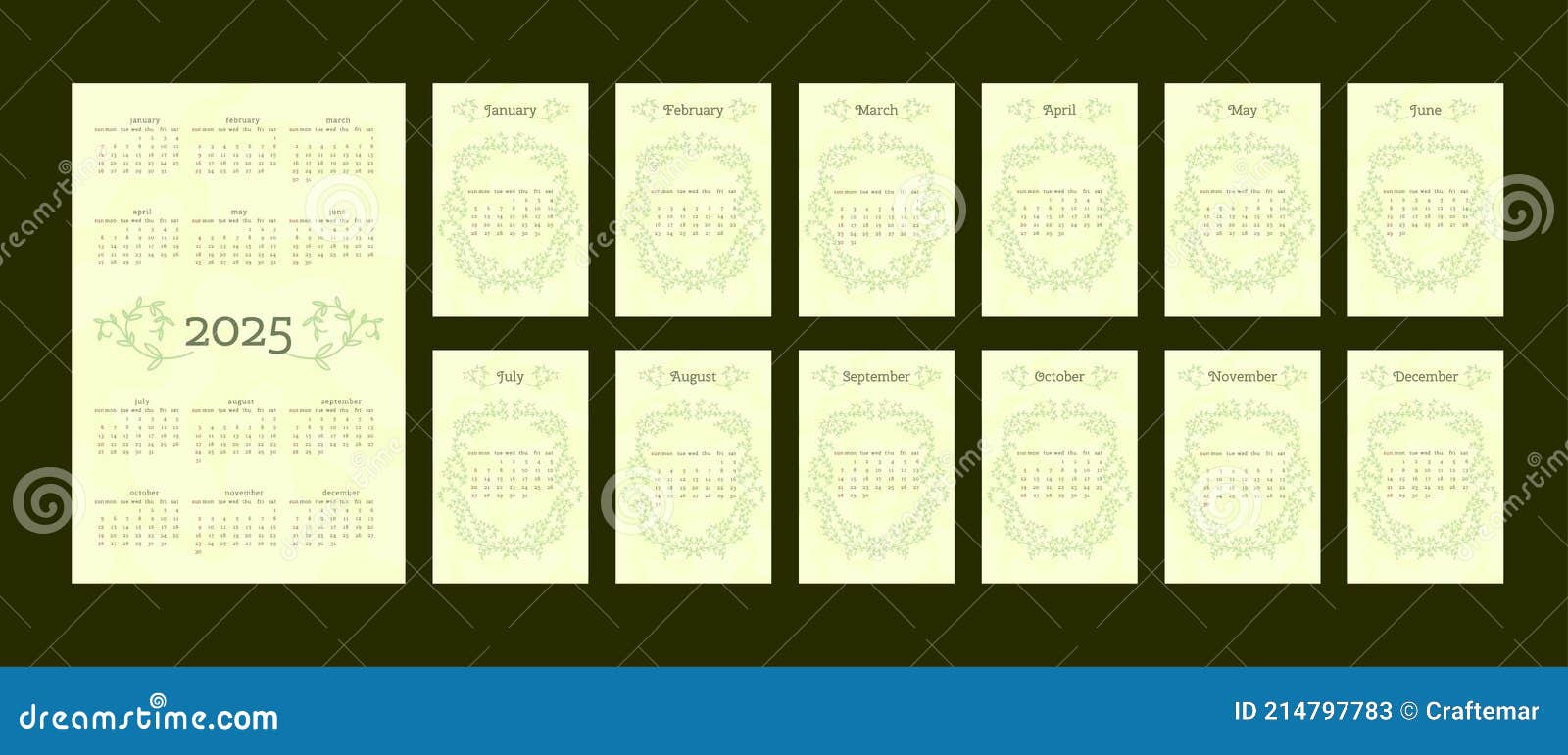 2025 Calendar in Delicate Natural Trendy Style Decorated with Botanical