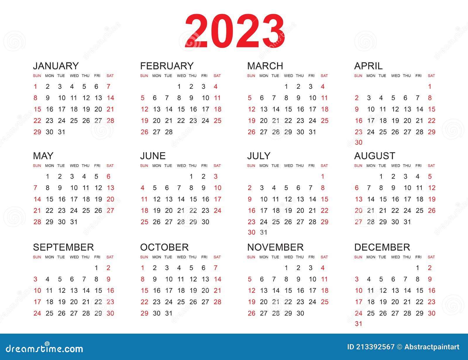 Calendar 2023 Template Vector, Simple Minimal Design, Planner 2023 Year