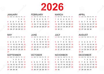 Calendar 2026 And 2027 Years English Colorful Vector Set Horizontal 