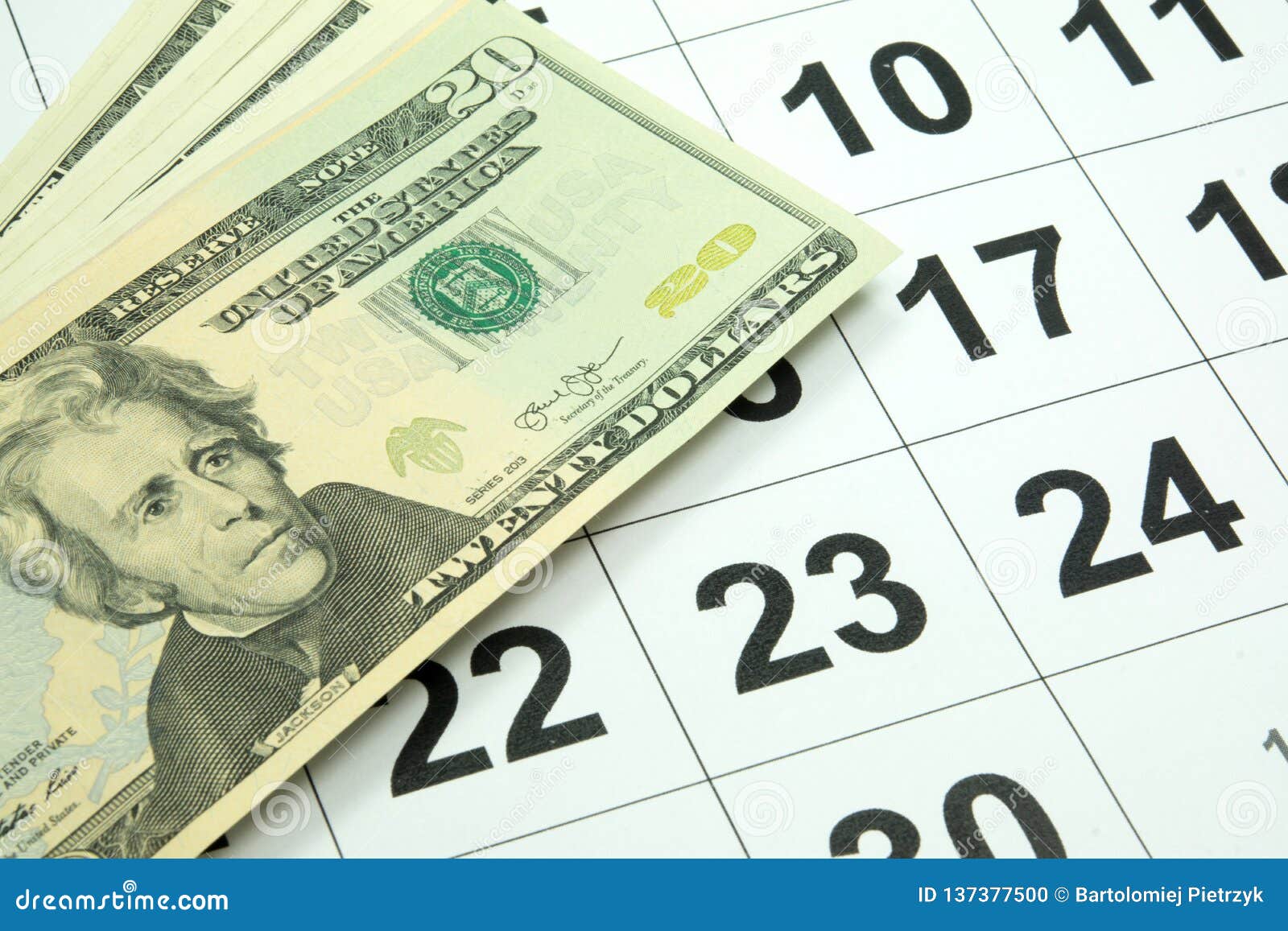 A Calendar and Dollars Money Stock Photo Image of cash 137377500