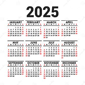 Calendar 2025 English Vector Square Wall Or Pocket Calender Design Template New Year Week