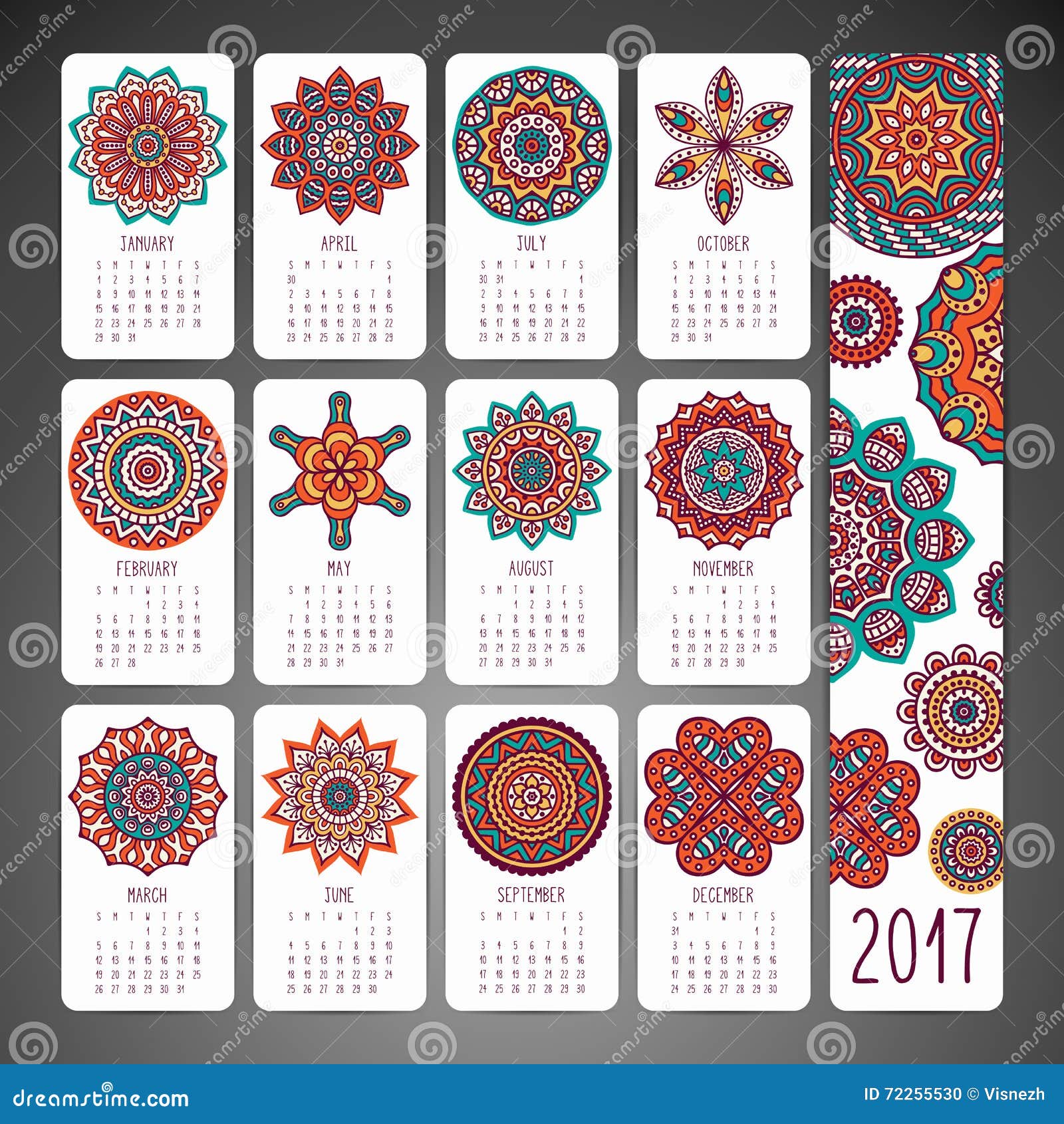 Calendar in ethnic style stock vector. Illustration of banner 72255530