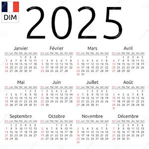 Calendar 2025 French Sunday Stock Vector Illustration Of Date 2025 163725324
