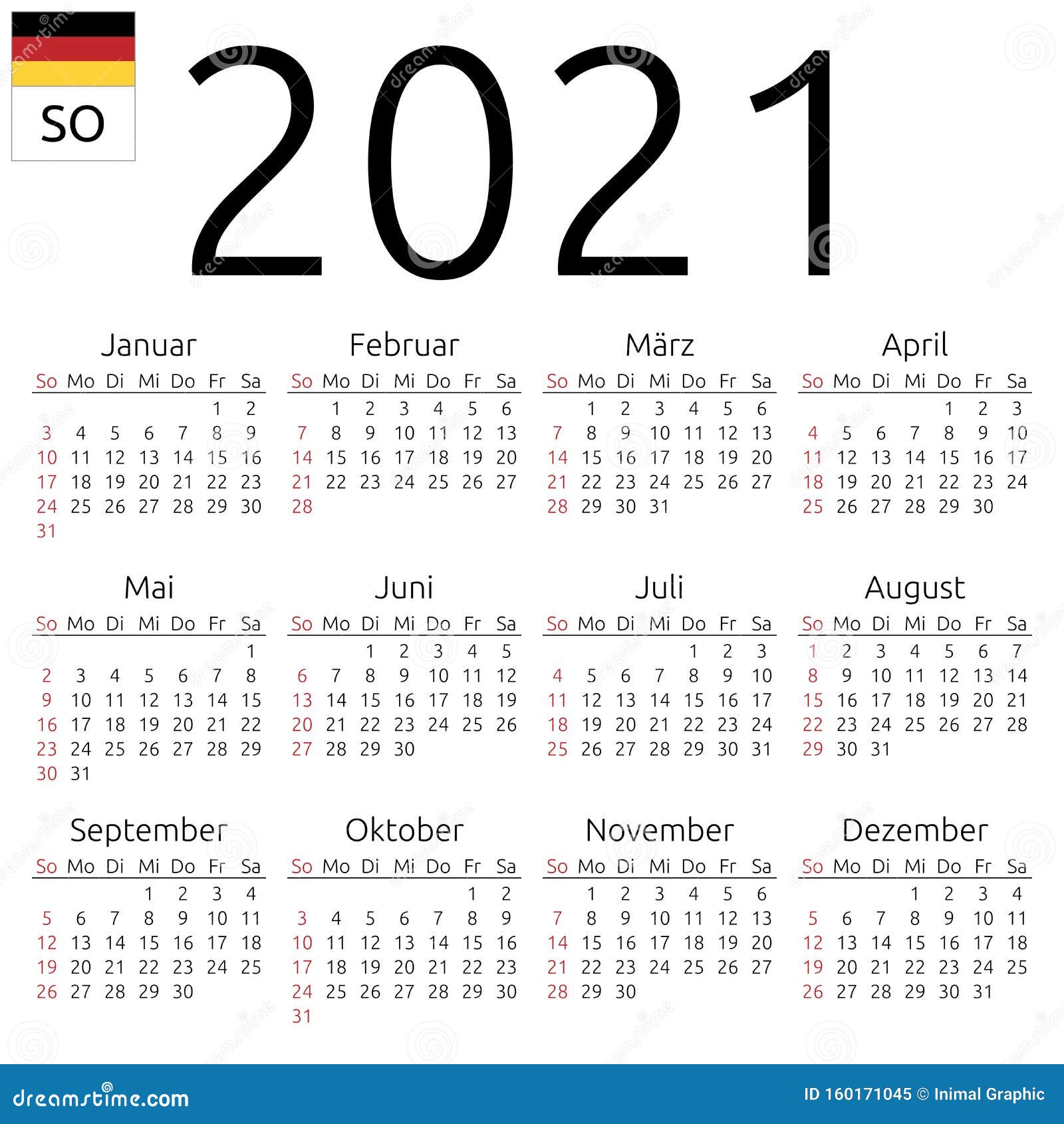 Calendar 2021 German Sunday Stock Vector Illustration Of Germany Start 160171045 [ 1689 x 1600 Pixel ]