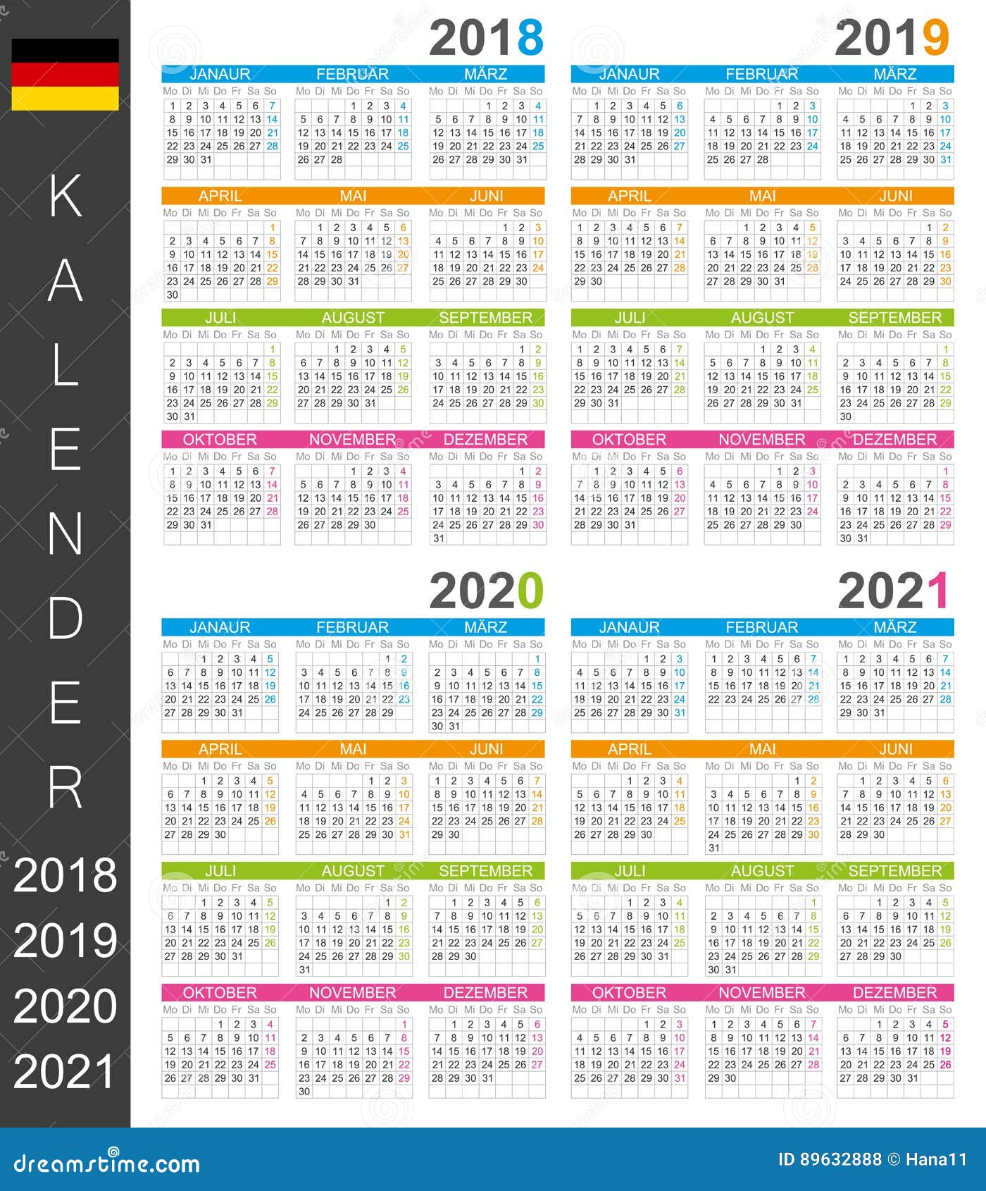Calendar 2018-2021 stock illustration. Illustration of ...