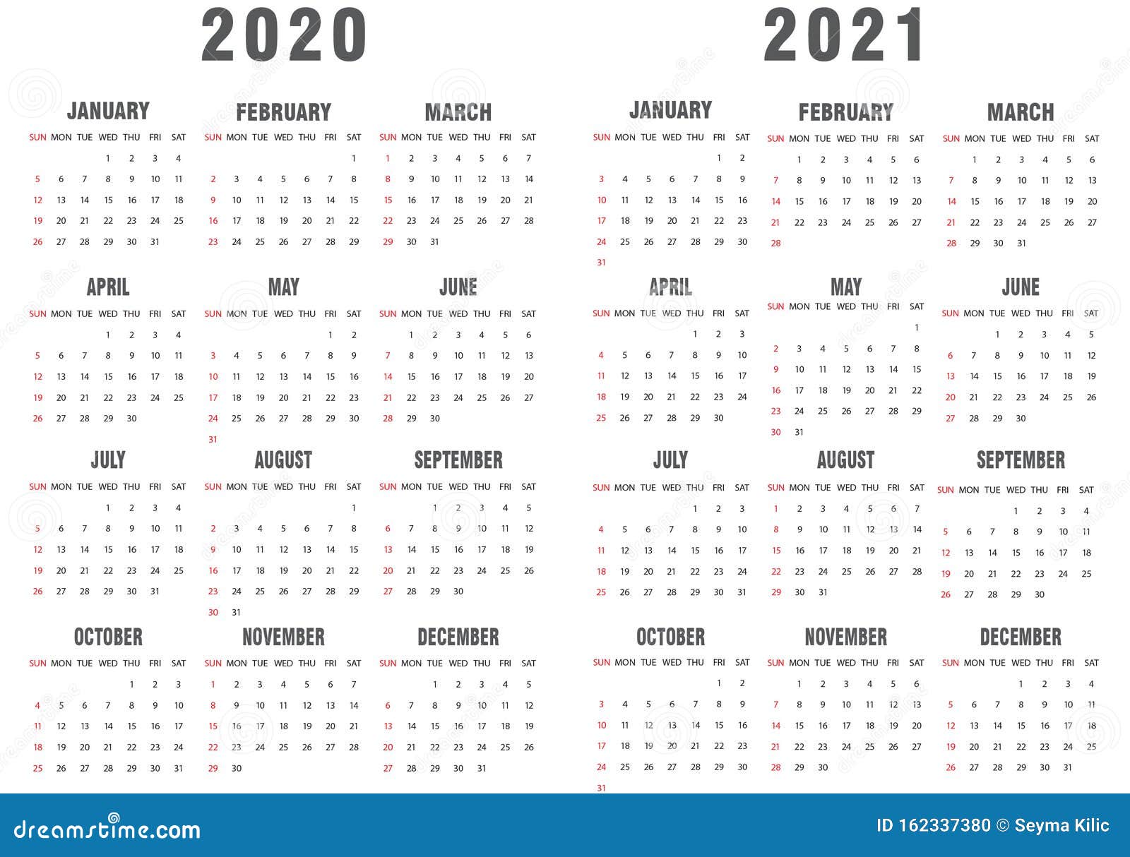 2021 calendar with holidays marked Calendar Gray And White For 2020 2021 Stock Vector Illustration Of Calendar Newyear 162337380 2021 calendar with holidays marked