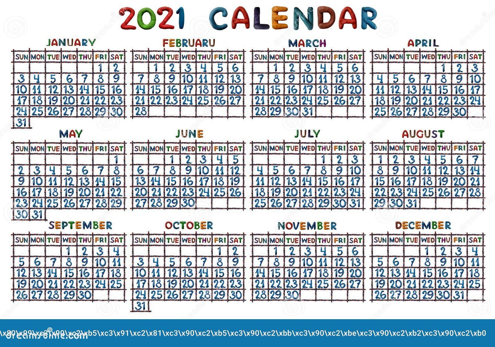 Printable 2021 Year Grid Style Template Calendar Design Images