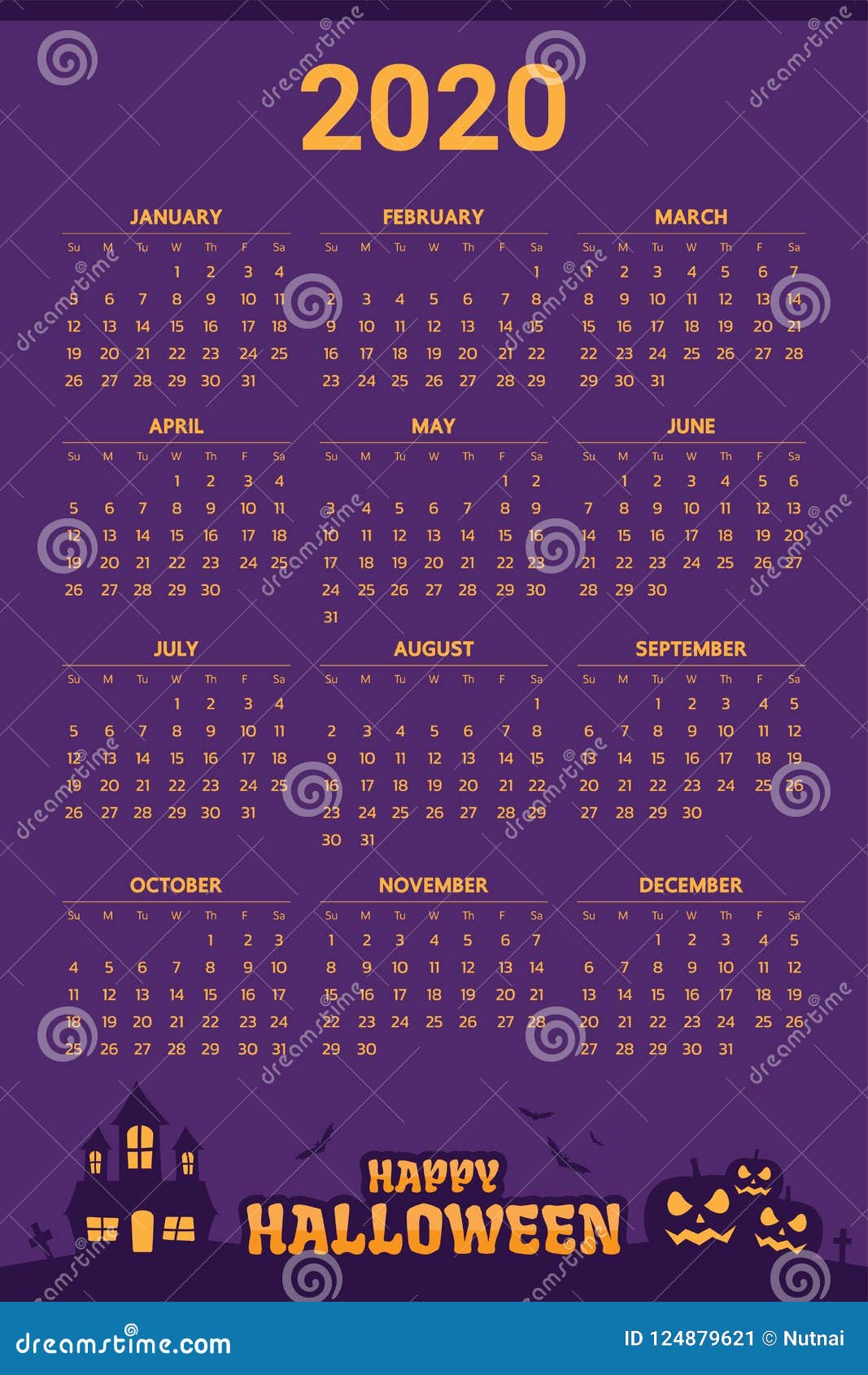 calendar halloween 2020 2020 Calendar With Halloween Theme Vector Stock Vector Illustration Of Month August 124879621 calendar halloween 2020