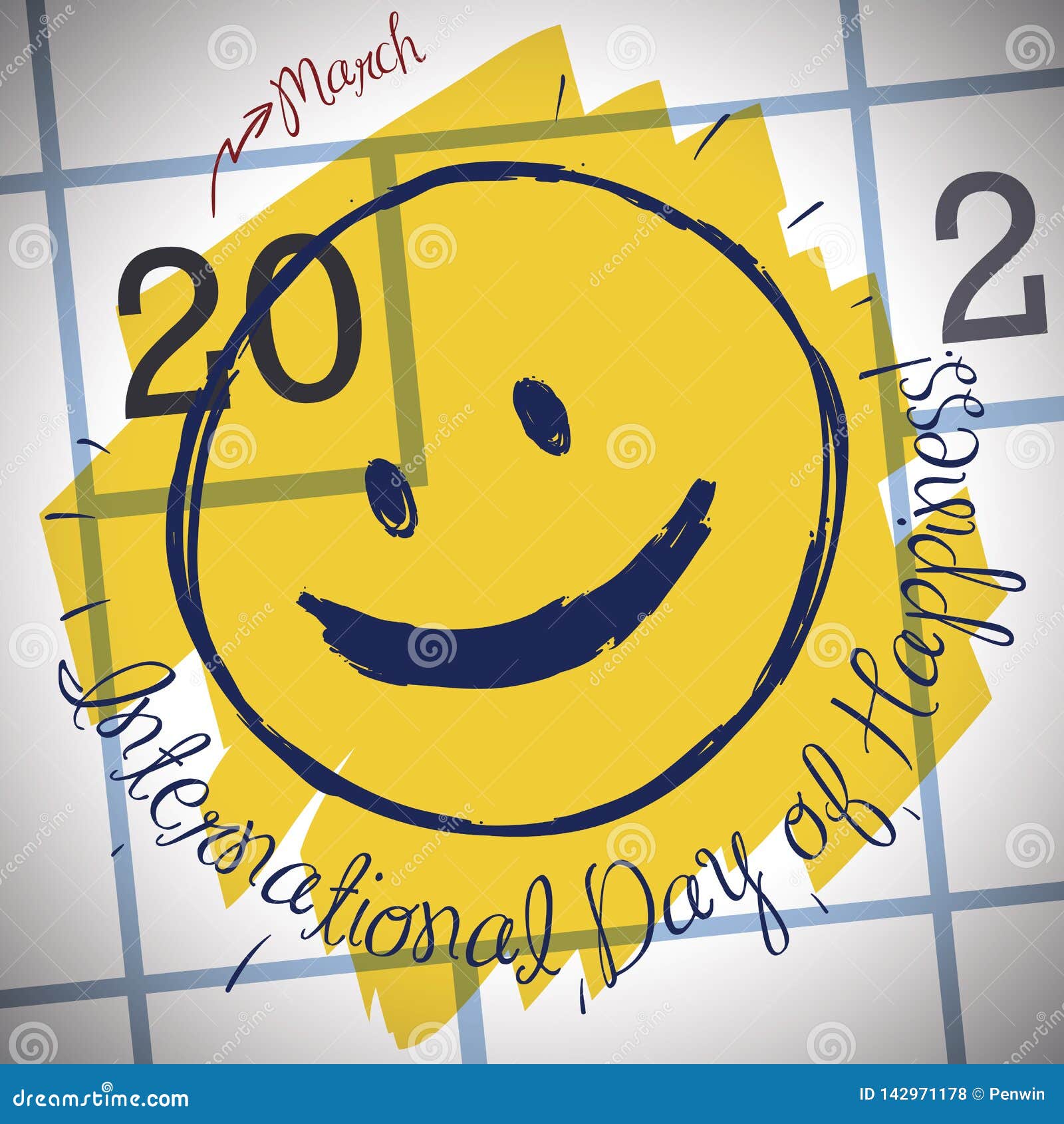 Calendar with Happy Smiley Reminder for International Day of Happiness
