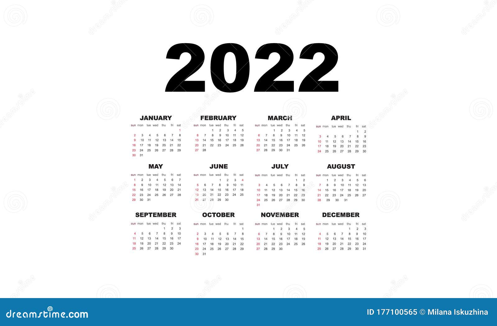 2022 Calendar Horizontal Vector Design Template Simple And Clean