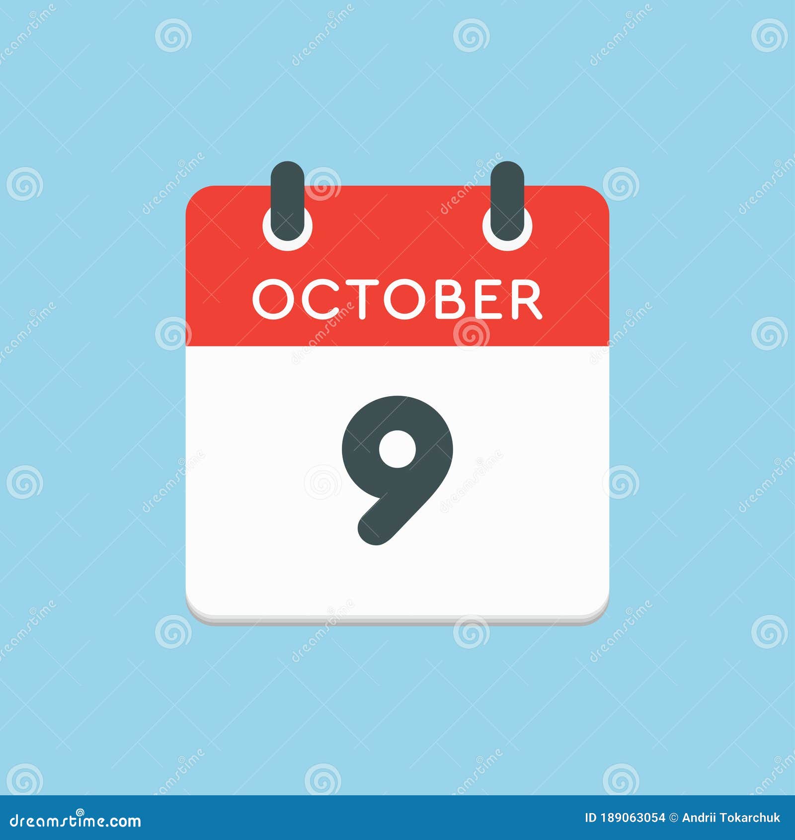 Calendar Icon Day 9 October, Template Icon Date Stock Vector Illustration of days, element