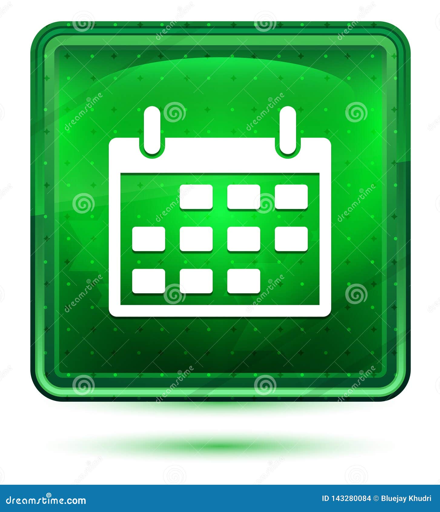 Calendar Icon Neon Light Green Square Button Stock Illustration