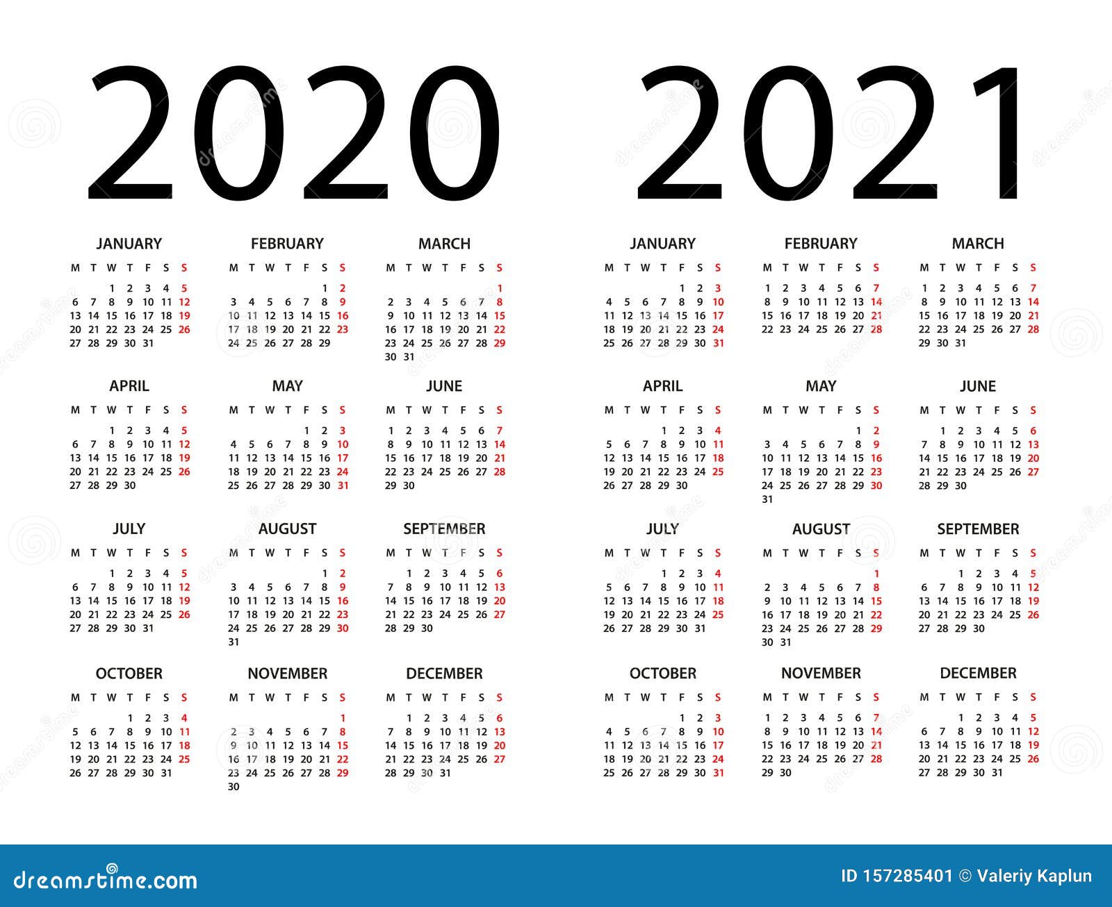 Calendar 2020 2021 - Illustration. Week Starts On Monday ...