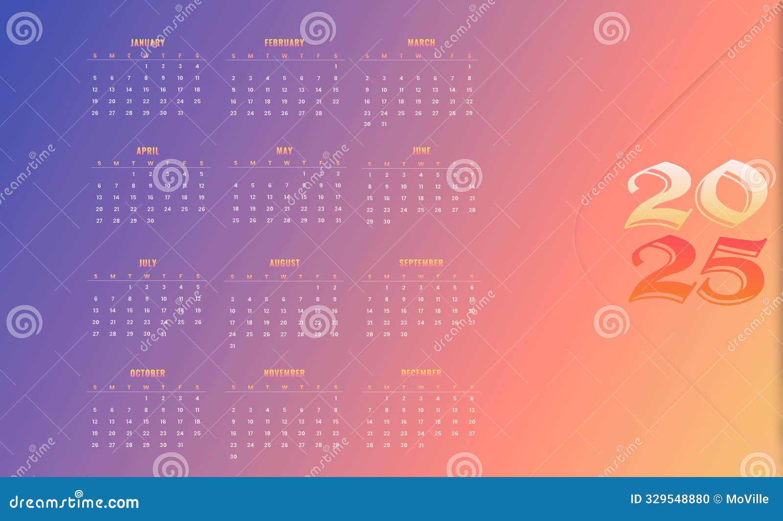 calendar for 2025 including each month template mock up