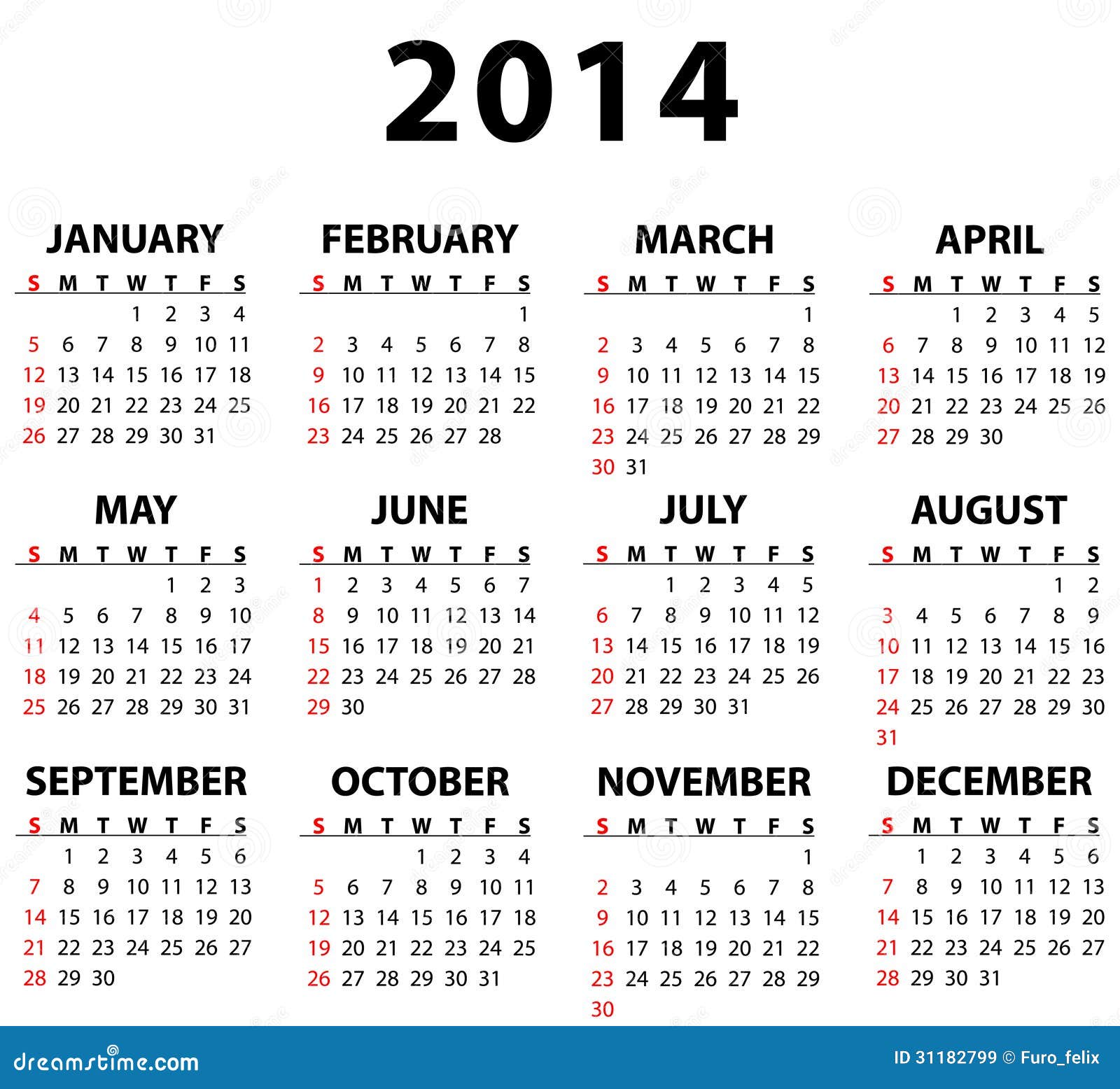 Calendar For 2014 Stock Vector Illustration Of Layout 31182799