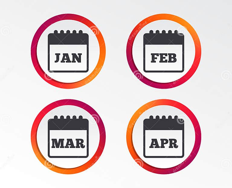 Calendar. January, February, March and April. Stock Vector