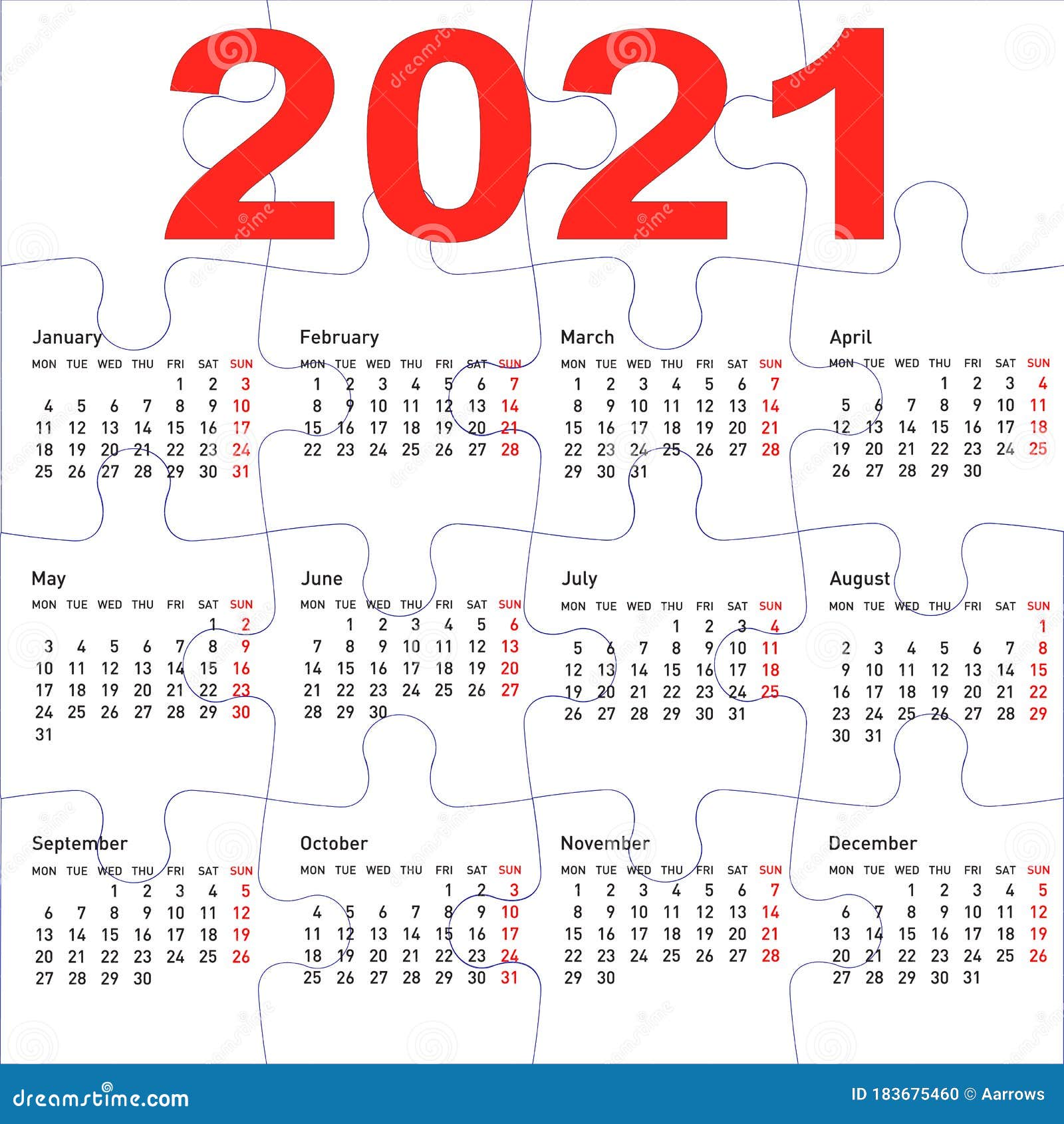 Calendar For 21 Jigsaw Puzzle Texture Background Stock Vector Illustration Of Backdrop Background