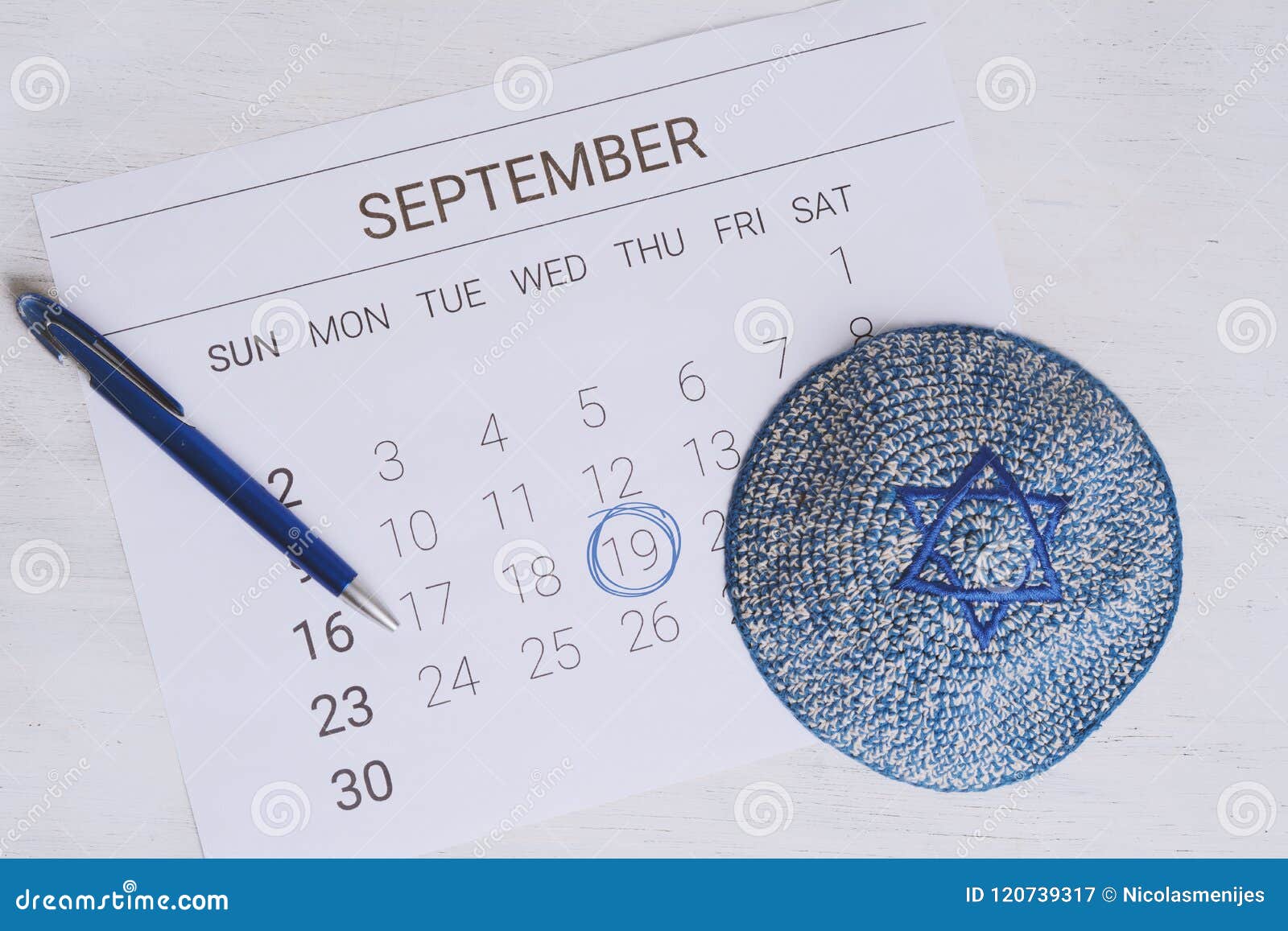 Calendar with Kippah. Yom Kippur Concept. Stock Image Image of kippur