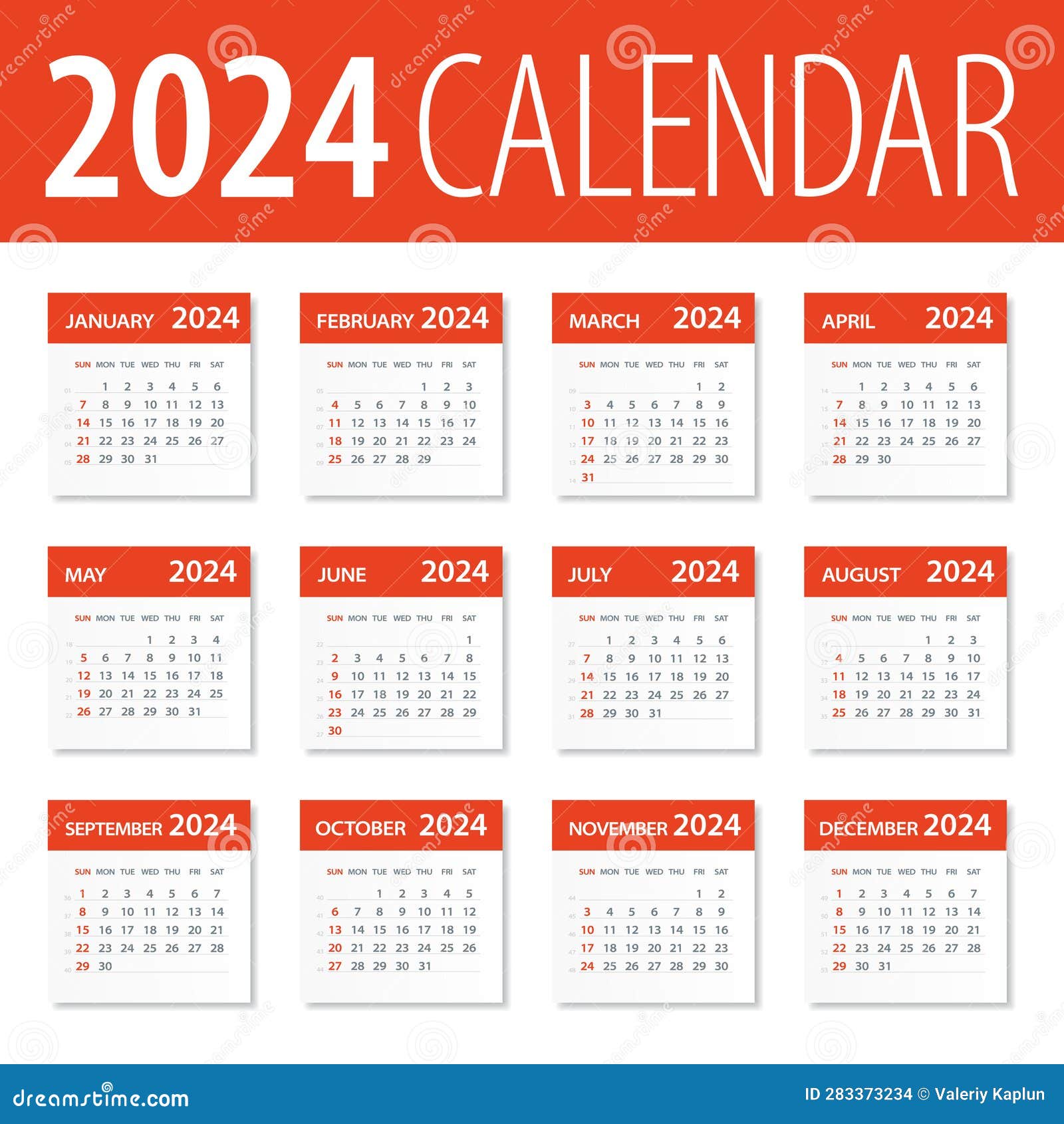 2024 Calendar Leaves Set Vector Stock Illustration Stock Vector