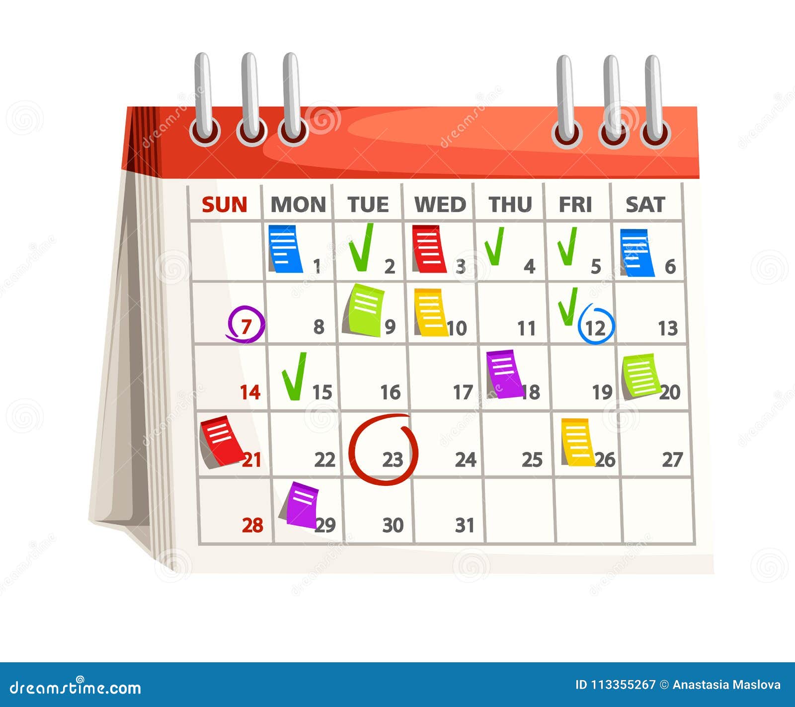 Calendar with Marks. Notes on Calendar Dates. Planning Concept Stock