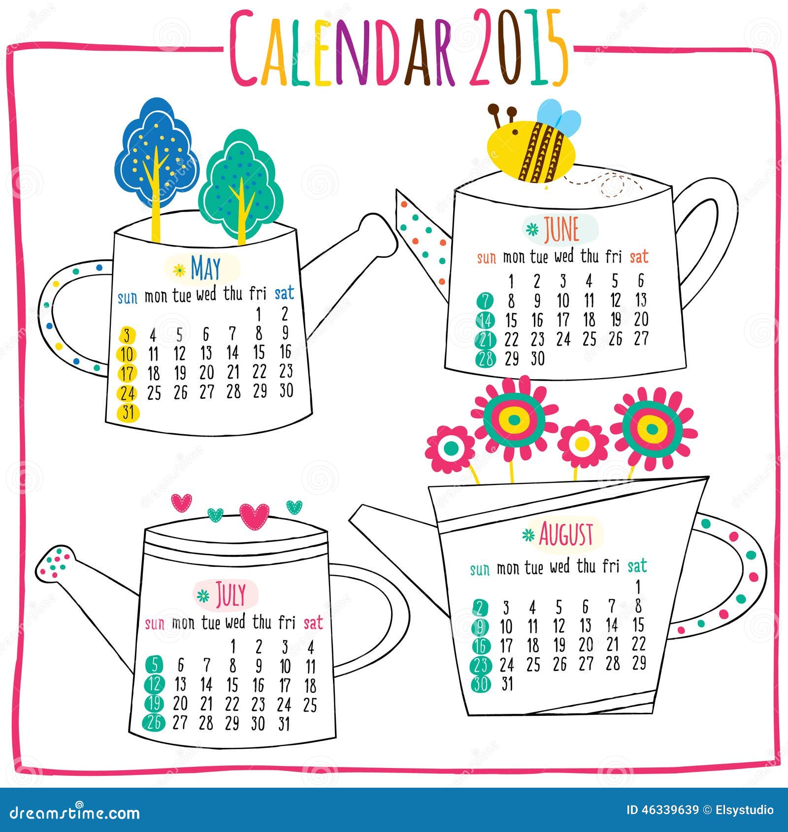 Calendar 2015-May, Jun, July, August Stock Illustration - Illustration ...