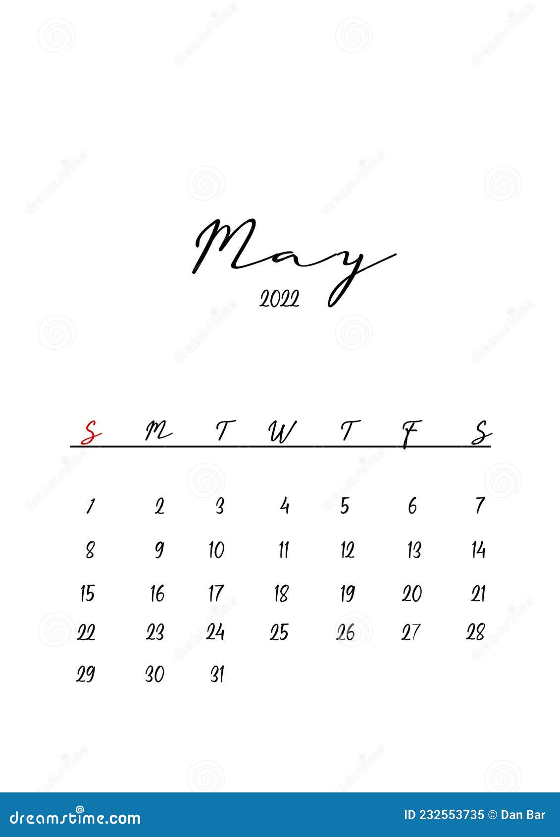 May 2022 Calendar 2022 Calendar - May Stock Illustration. Illustration Of Color - 232553735
