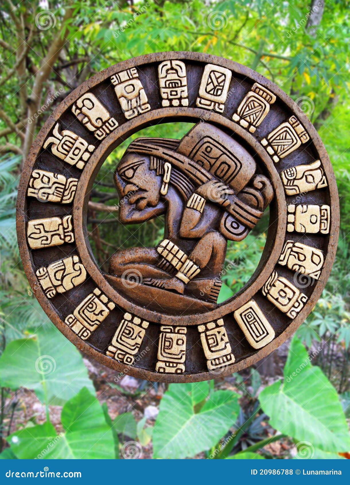 calendar mayan culture wooden on mexico jungle