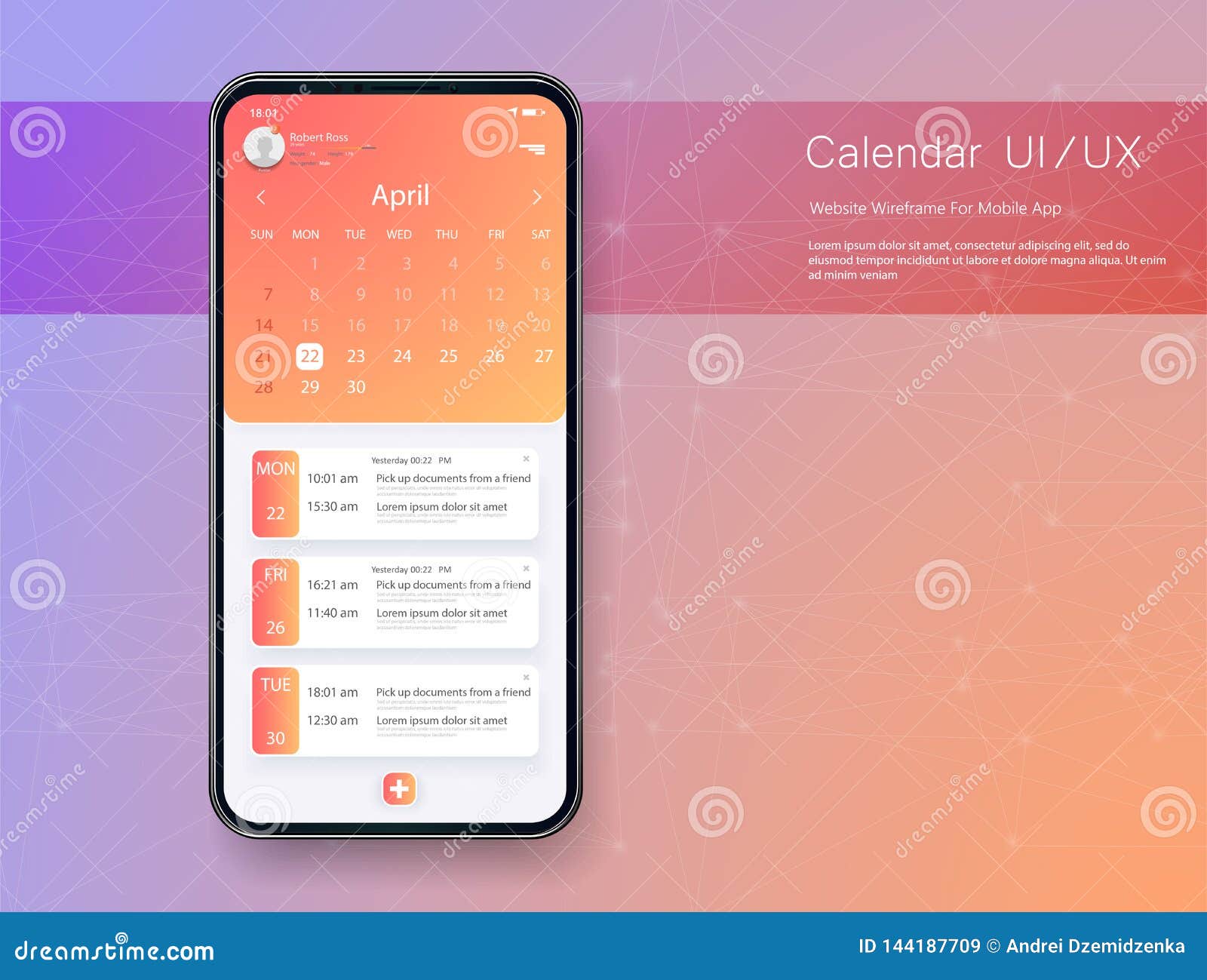 Download Calendar Mobile App Tasks Ui Ux Design Mockup Vector Gui Ui Ux Template Layout Calendar Widget Stock Vector Illustration Of Bright Metro 144187709