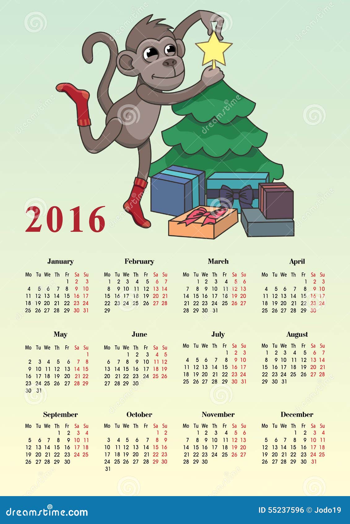 Calendar 2016 with a Monkey Stock Vector - Illustration of decorate ...