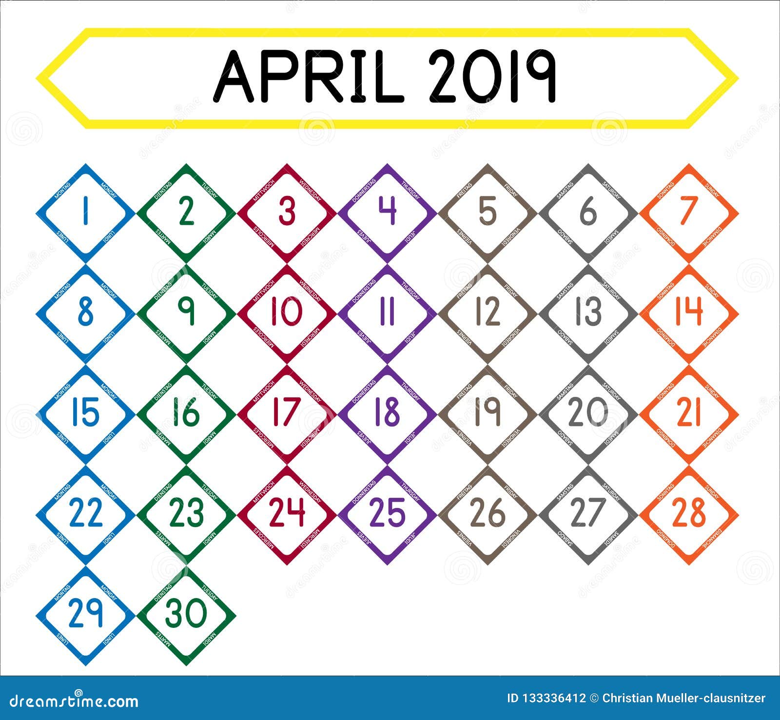 Calendar of the month of april 2019 stock vector illustration of