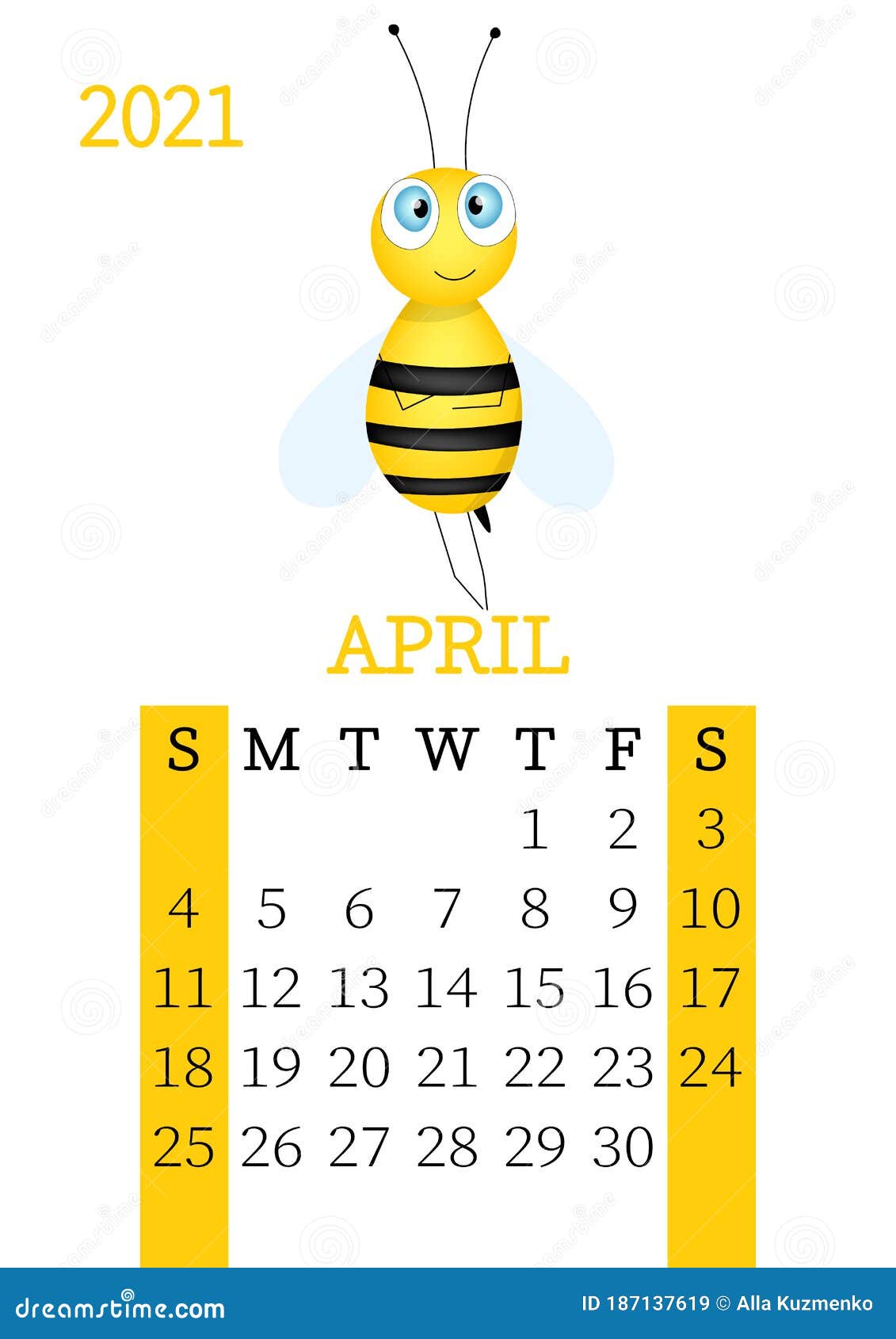 Calendar 2021 Monthly Calendar For April 2021 From Sunday To Saturday Yearly Planner Templates With Cute Hand Drawn Bee Stock Vector Illustration Of April Great 187137619 insect calendar 2021
