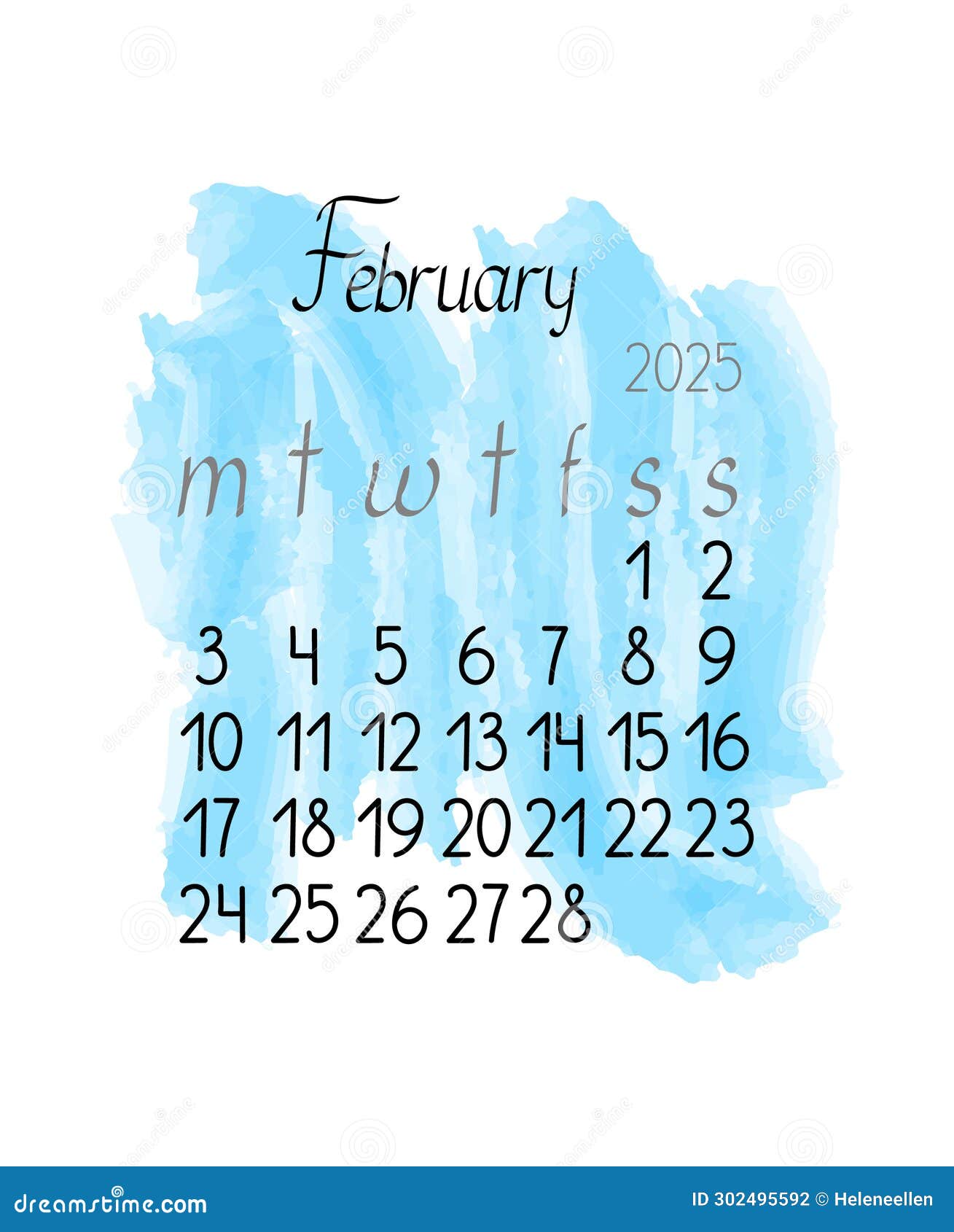 Calendar Monthly Template for February 2025 in Simple Minimalist Style