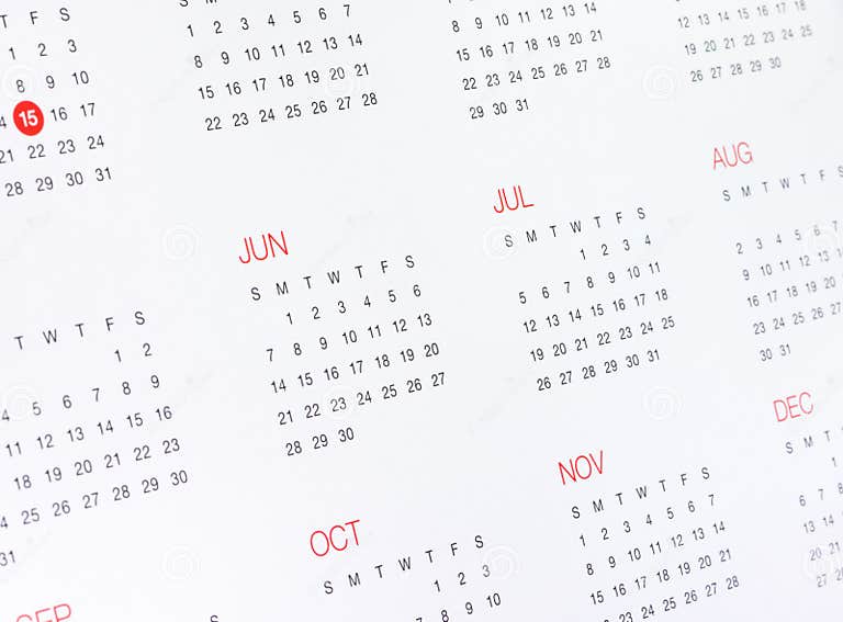 Calendar with Months and Days Stock Image Image of engagement