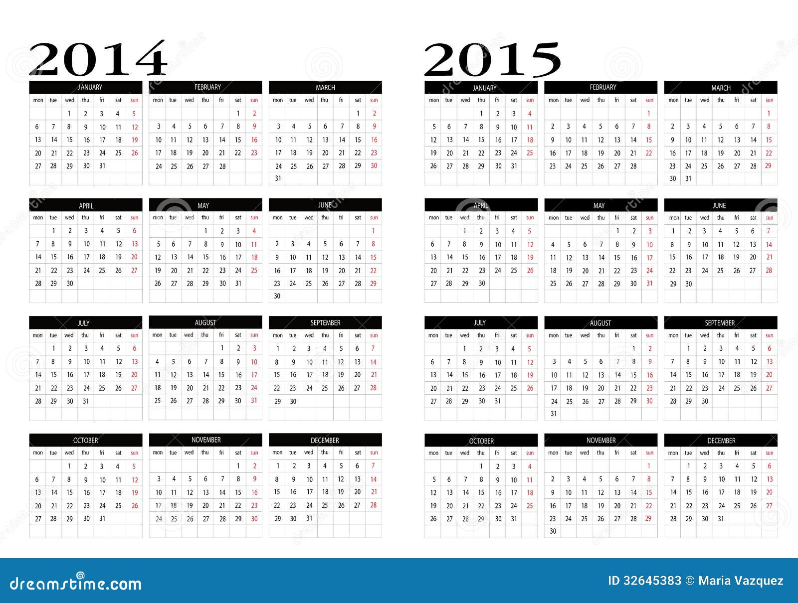 calendars 2014 and 2015