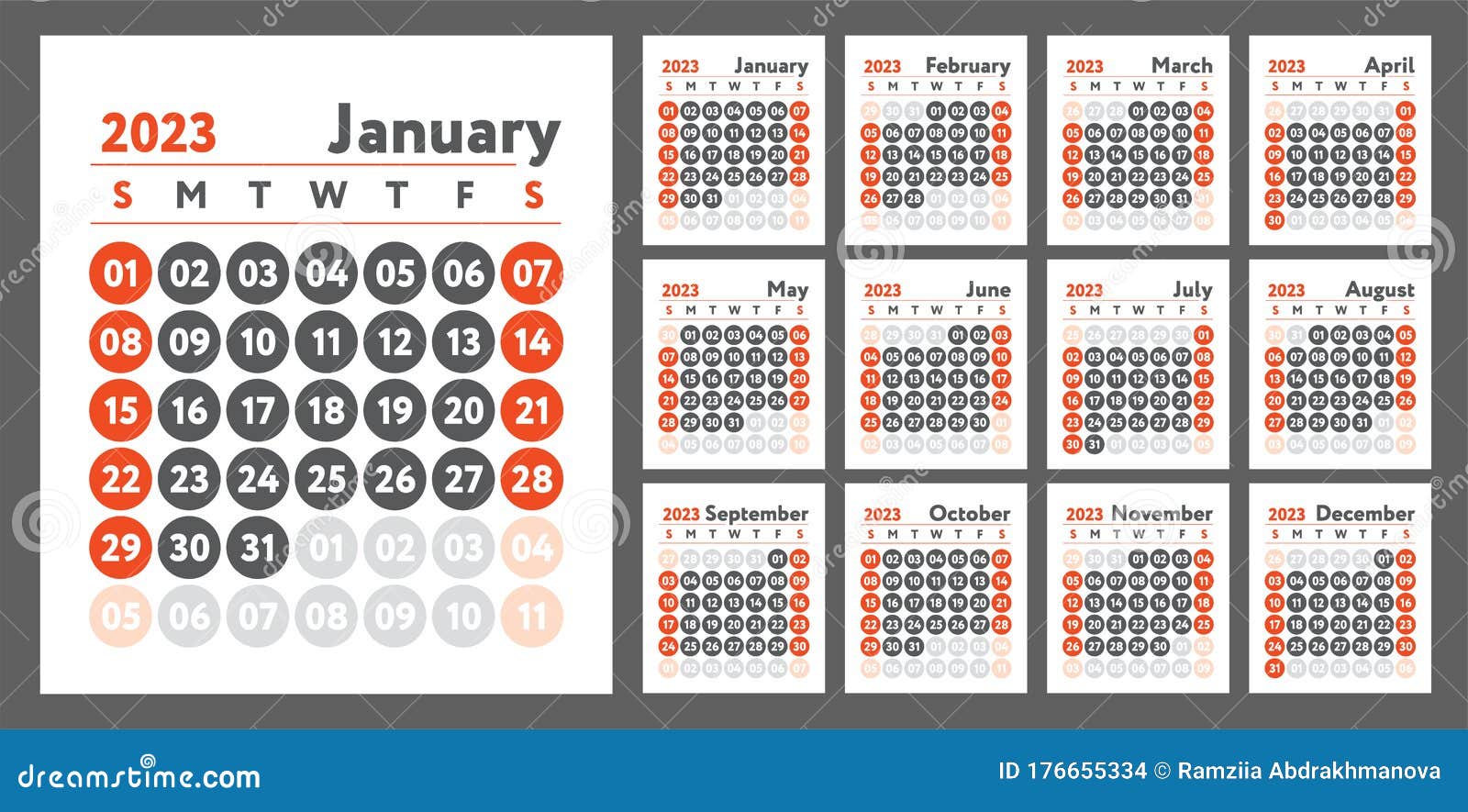 2023 Calendar New Year Planner Design English Calender Red Color