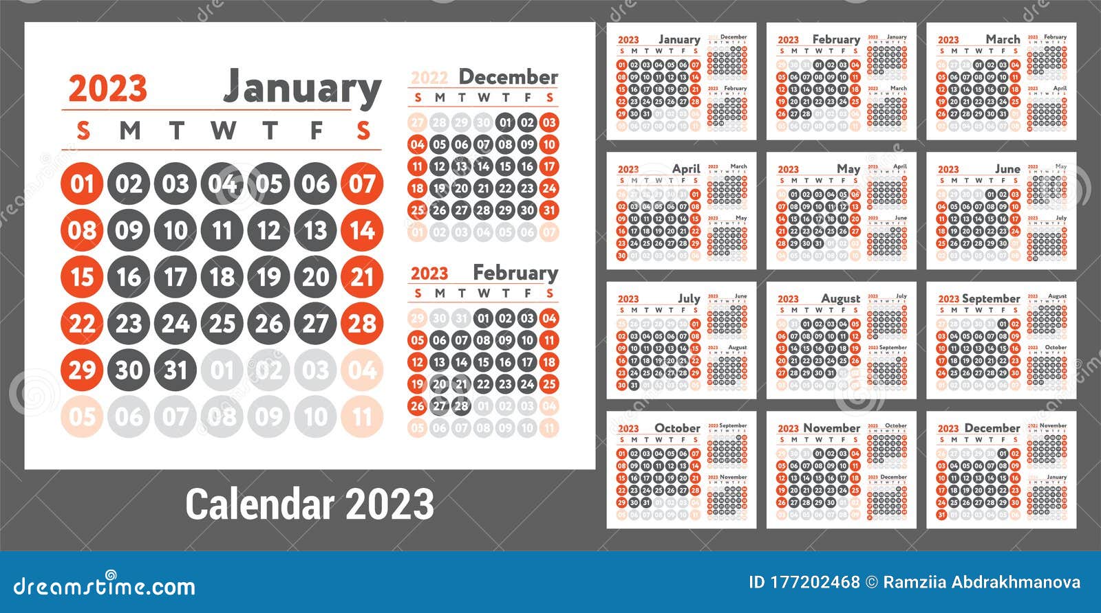 2023 Calendar New Year Planner Design English Calender Red Color