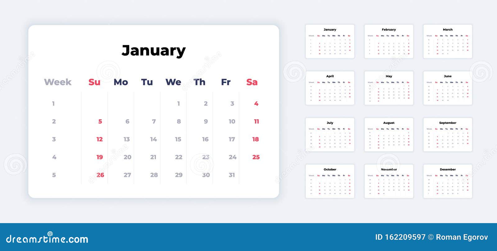 Download Calendar 2020 New Year White Template Corporate Planner Mockup Calendar Application Ui Vector Weeks And Month Stock Vector Illustration Of Color Designs 162209597