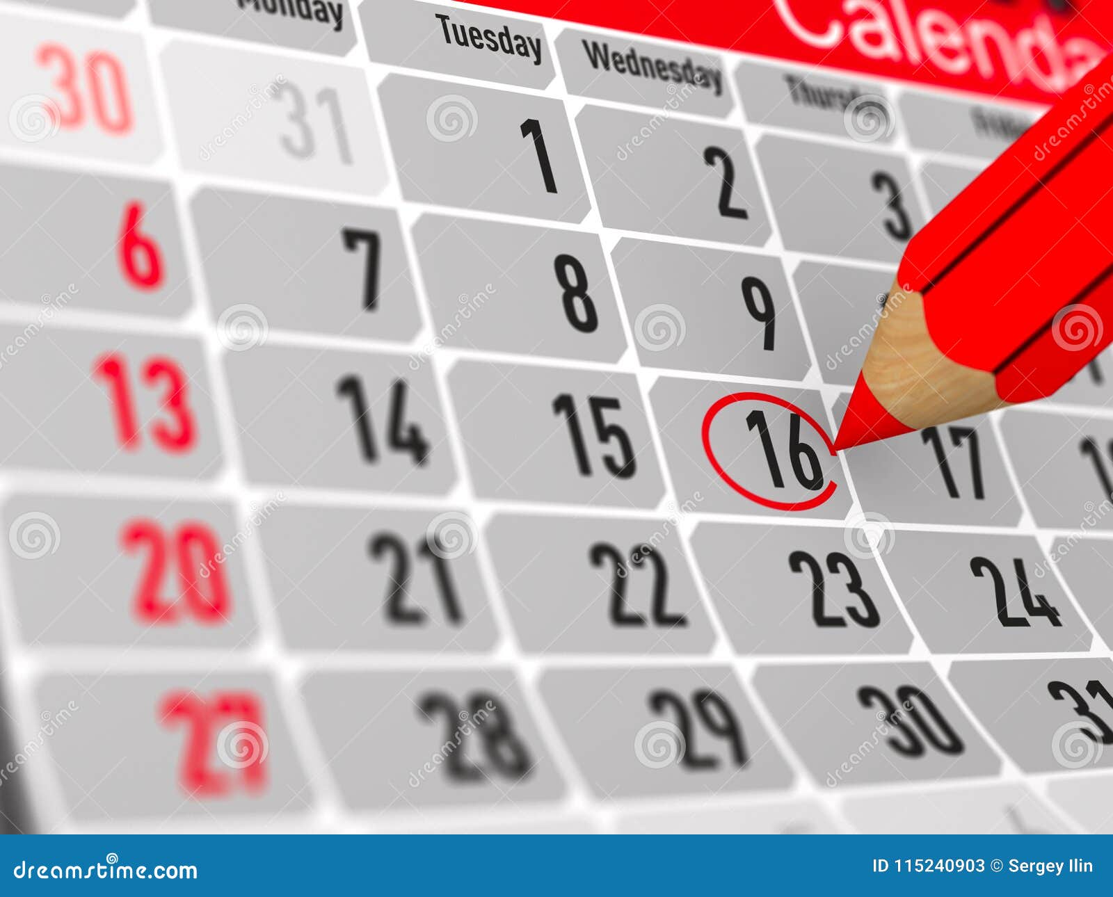 Calendar With Noted Date On White Background. Isolated 3D Illustration