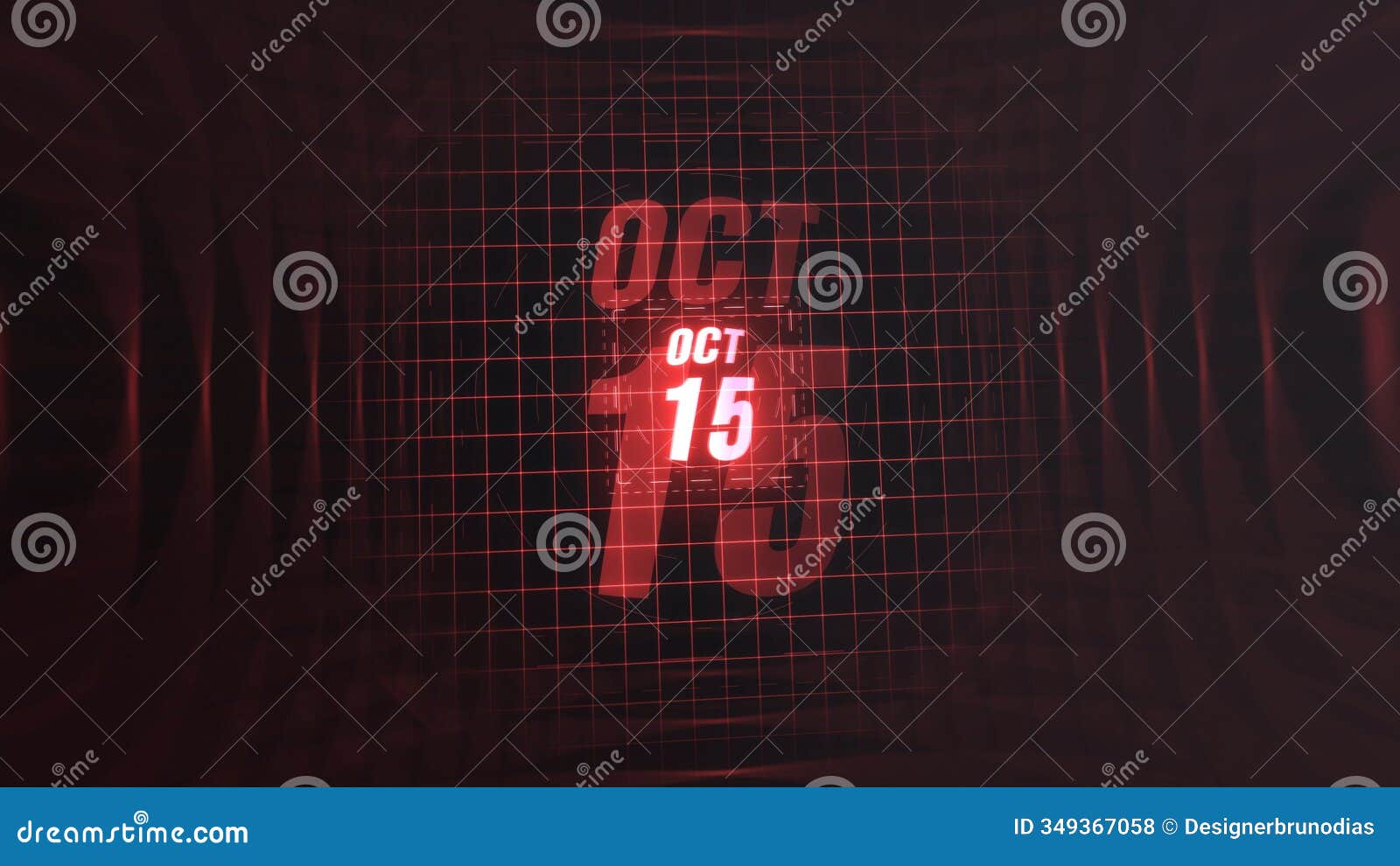 15 october. calendar with number and month in neon red with grid background. 4k