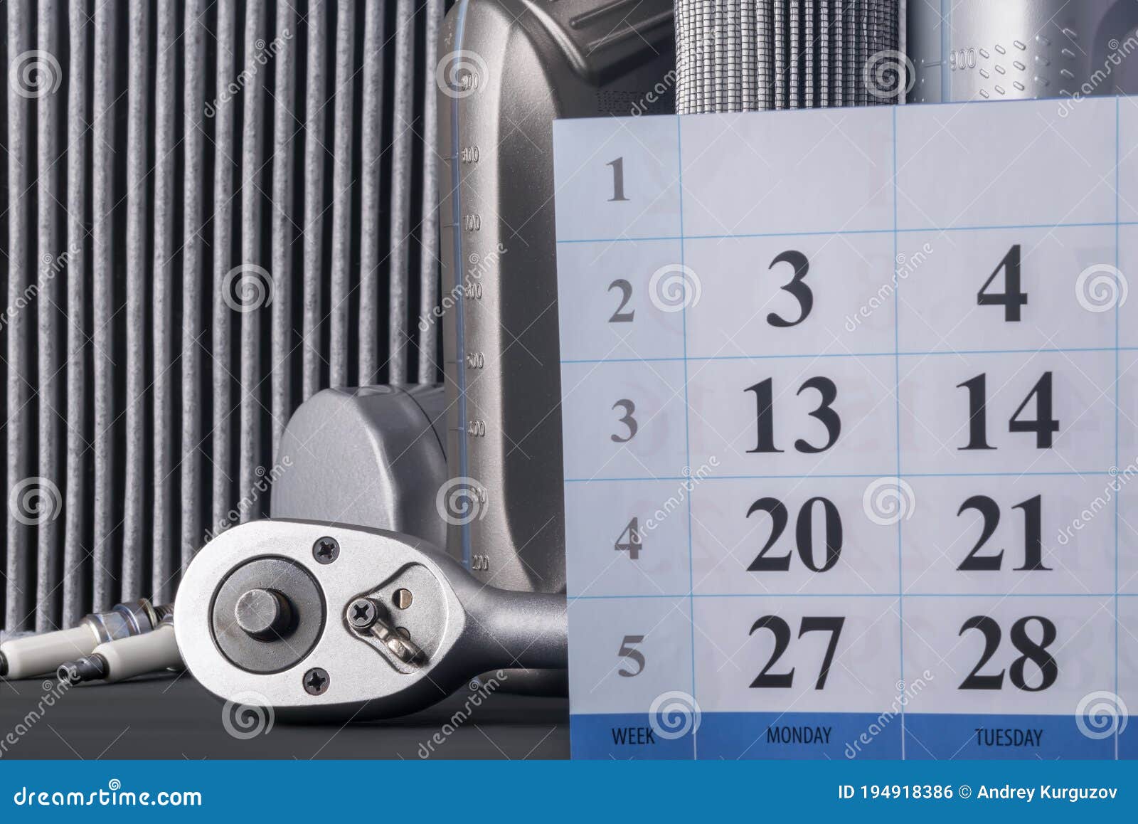 calendar with numbers for recording on car maintenance, consumables concept