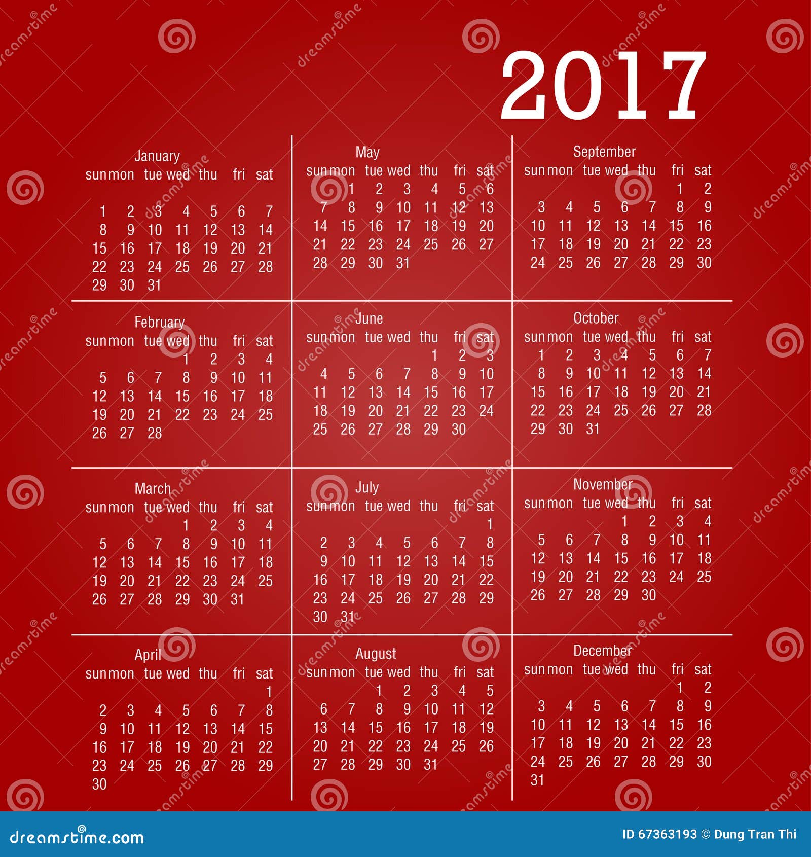 Calendar for 2017 Object for Design Element Stock Illustration