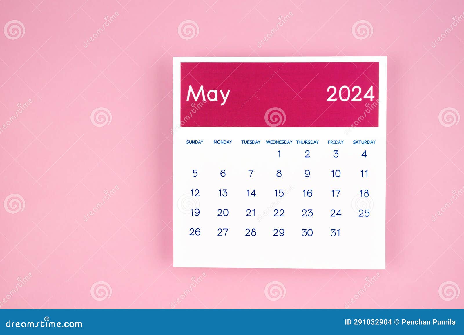 The Calendar Page May 2024 on Pink Color Background Stock Photo Image