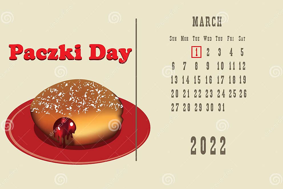 Calendar page Paczki Day stock vector. Illustration of cartoon 242510688