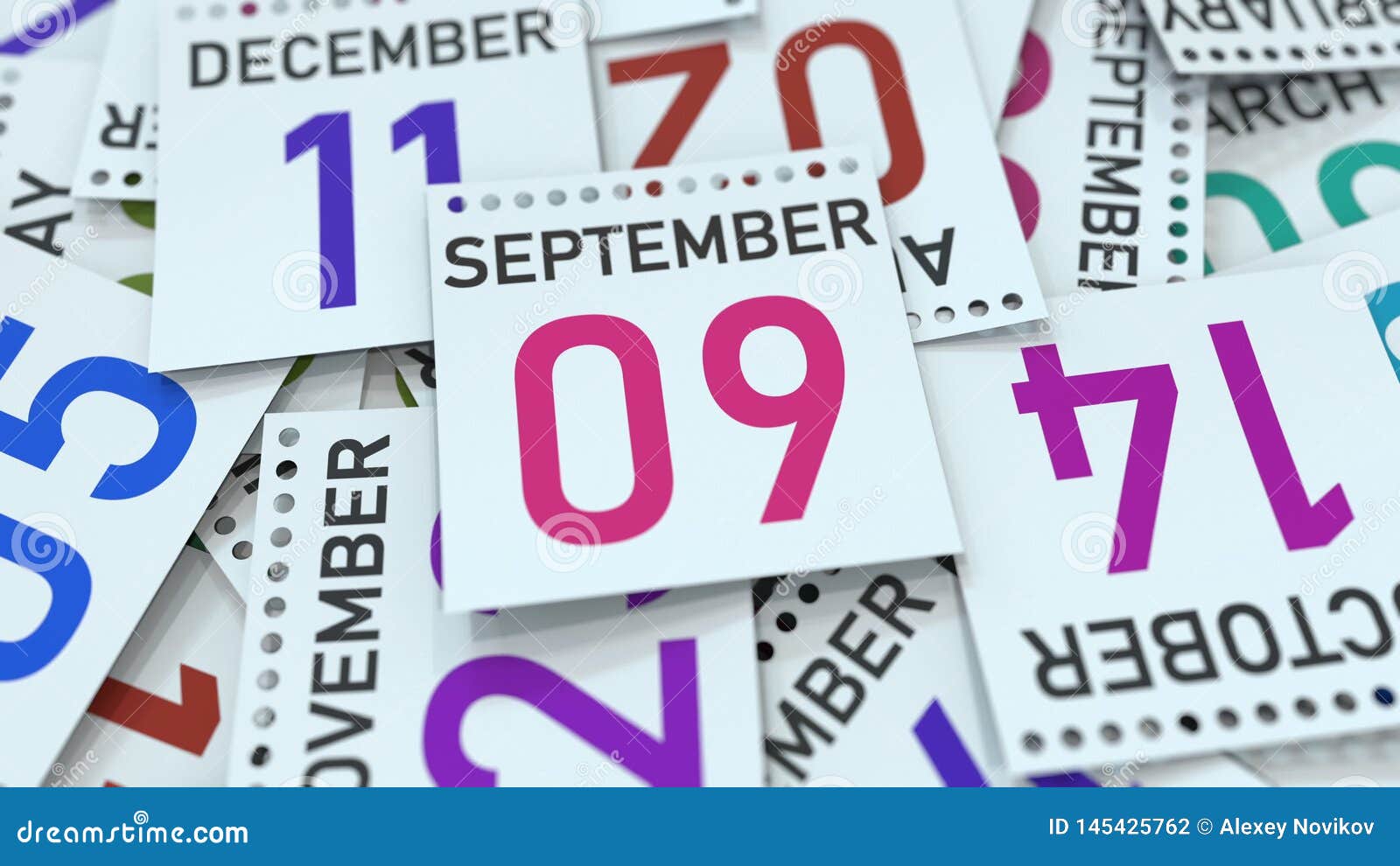 Calendar Page Shows September 9 Date. 3D Rendering Stock Illustration