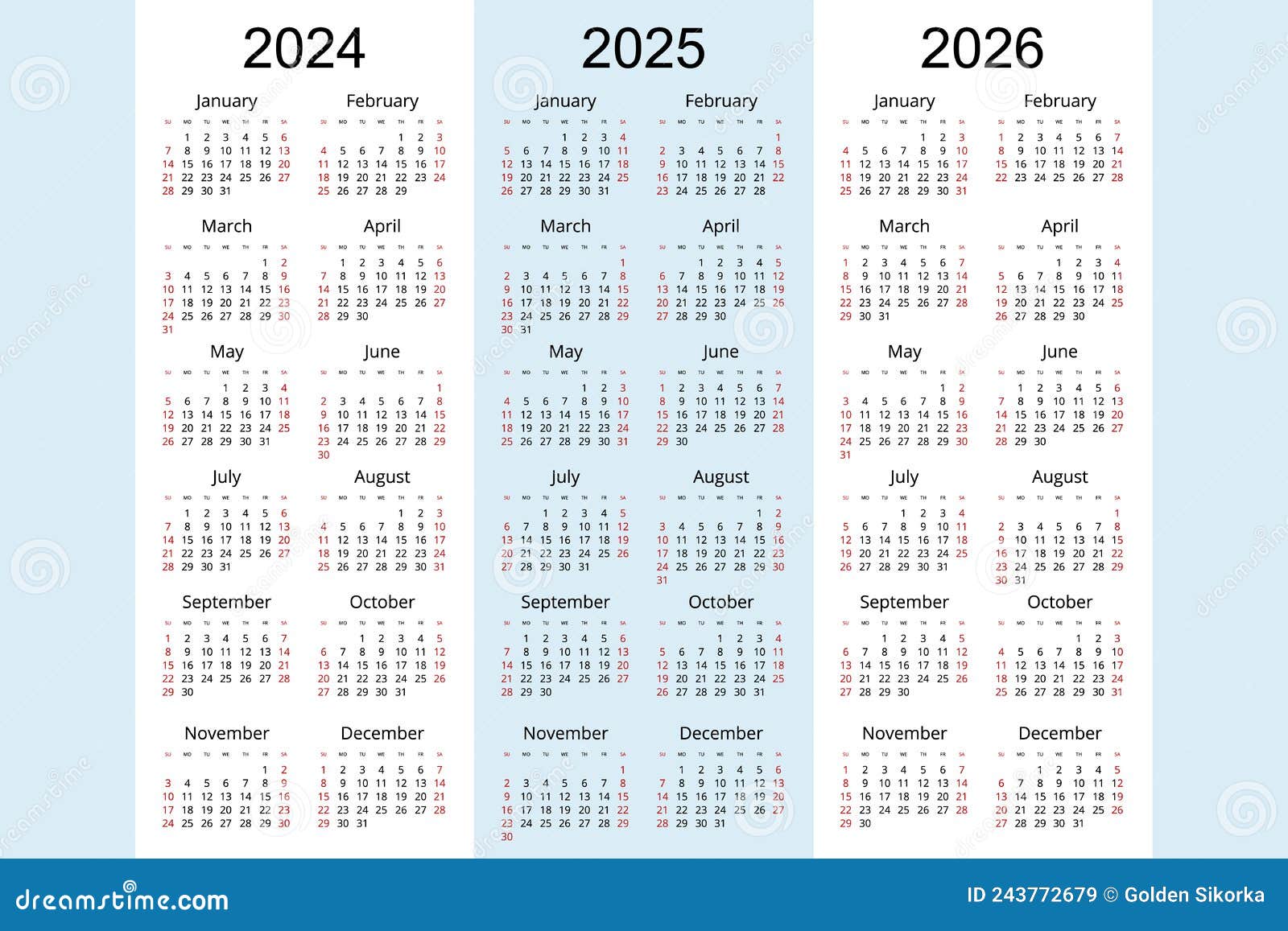 Set 2024 2025 2026 2027 Simple Horizontal Pocket Calendar Grid