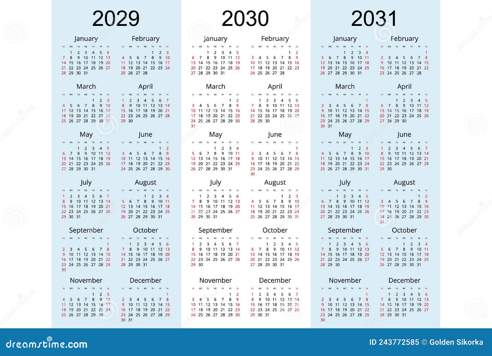 Calendar Planner 2029 2030 2031 Corporate Design Planner Template